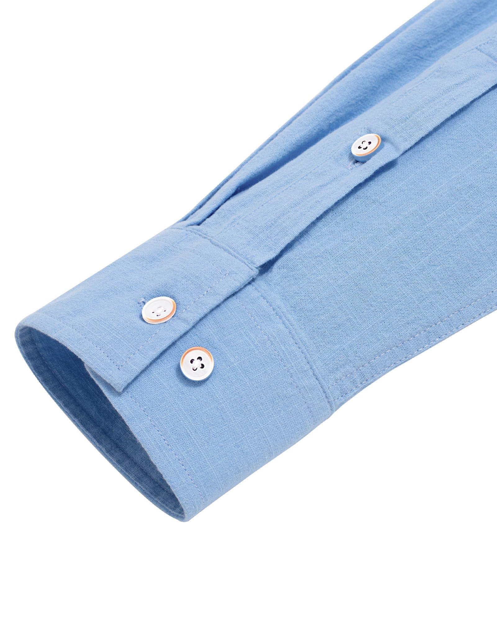 J.VER J.VER Men's Banded Collar Linen Shirts Long Sleeve Slim Fit Button Down Shirts Beach Wedding Shirt with Pocket Light Blue X-Large