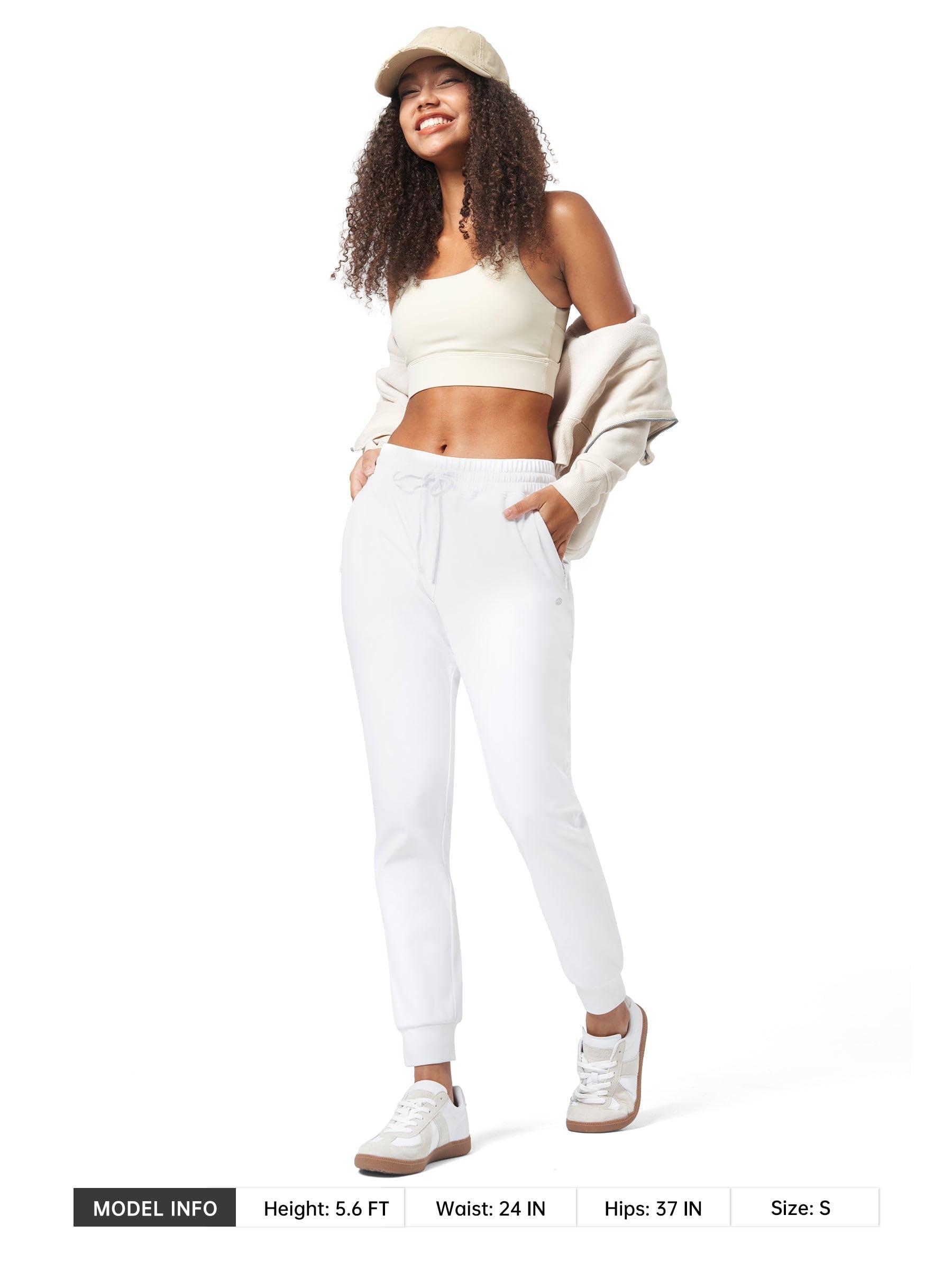 Willit Willit Women's Fleece Lined Joggers Warm Pants Running Thermal Sweatpants Winter Athletic Hiking Water Resistant with Pockets White XL