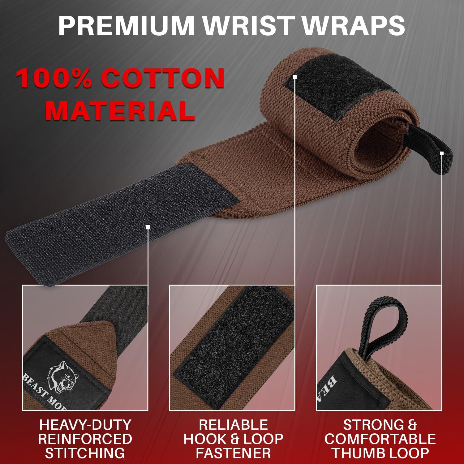 TECEUM TECEUM Weightlifting Wrist Wraps with Thumb Loop Brown Queen of Lifts 18 inch Heavy-Duty Workout Wrist Support & Protection Ideal for Powerlifting, Strength Training, Bodybuilding