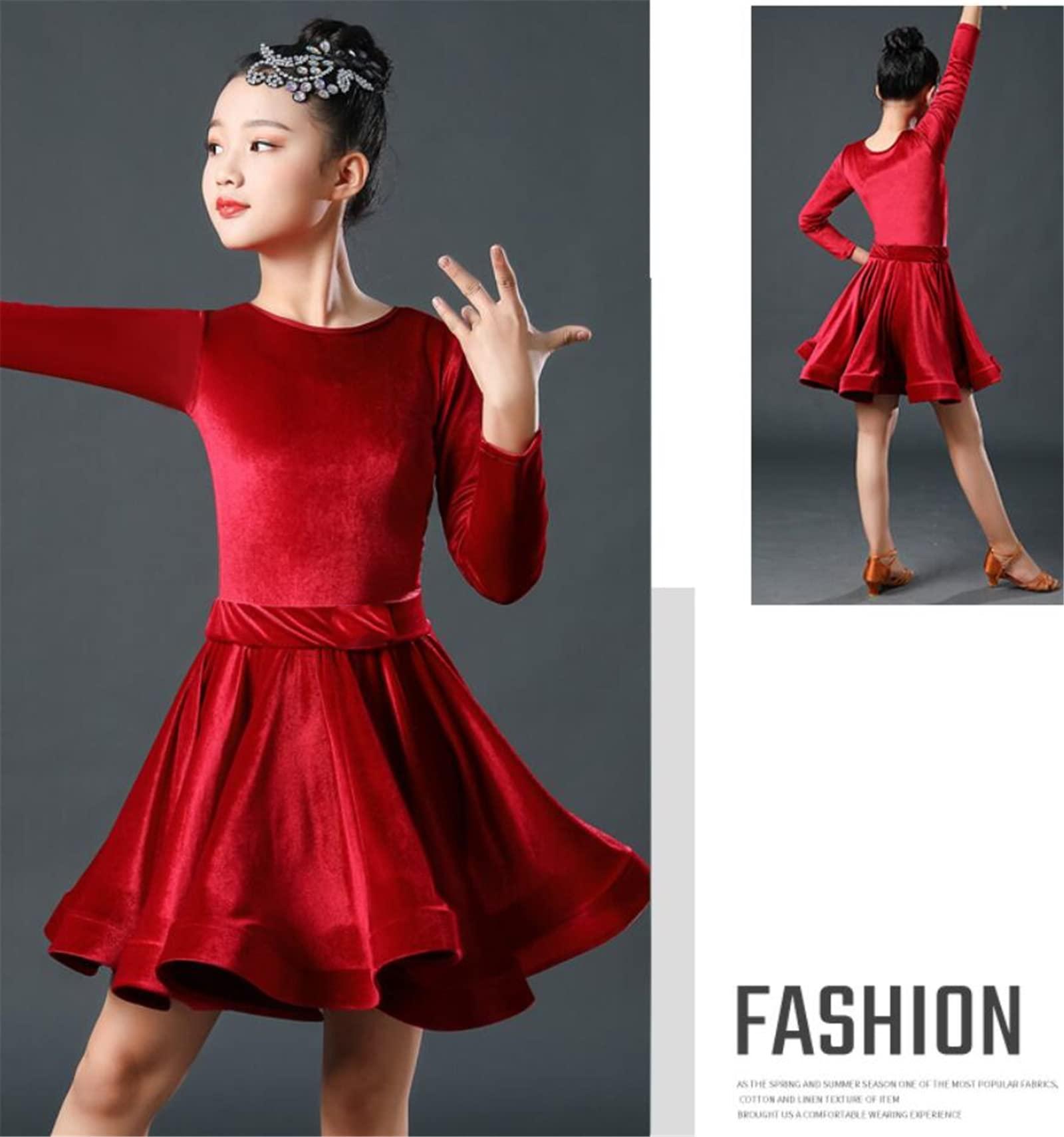 OTMYIGO OTMYIGO Girl Latin Dance Dress Tango Salsa Dancewear Dress Ballroom Competition Party Stage Performance Practice Costumes,Red,M