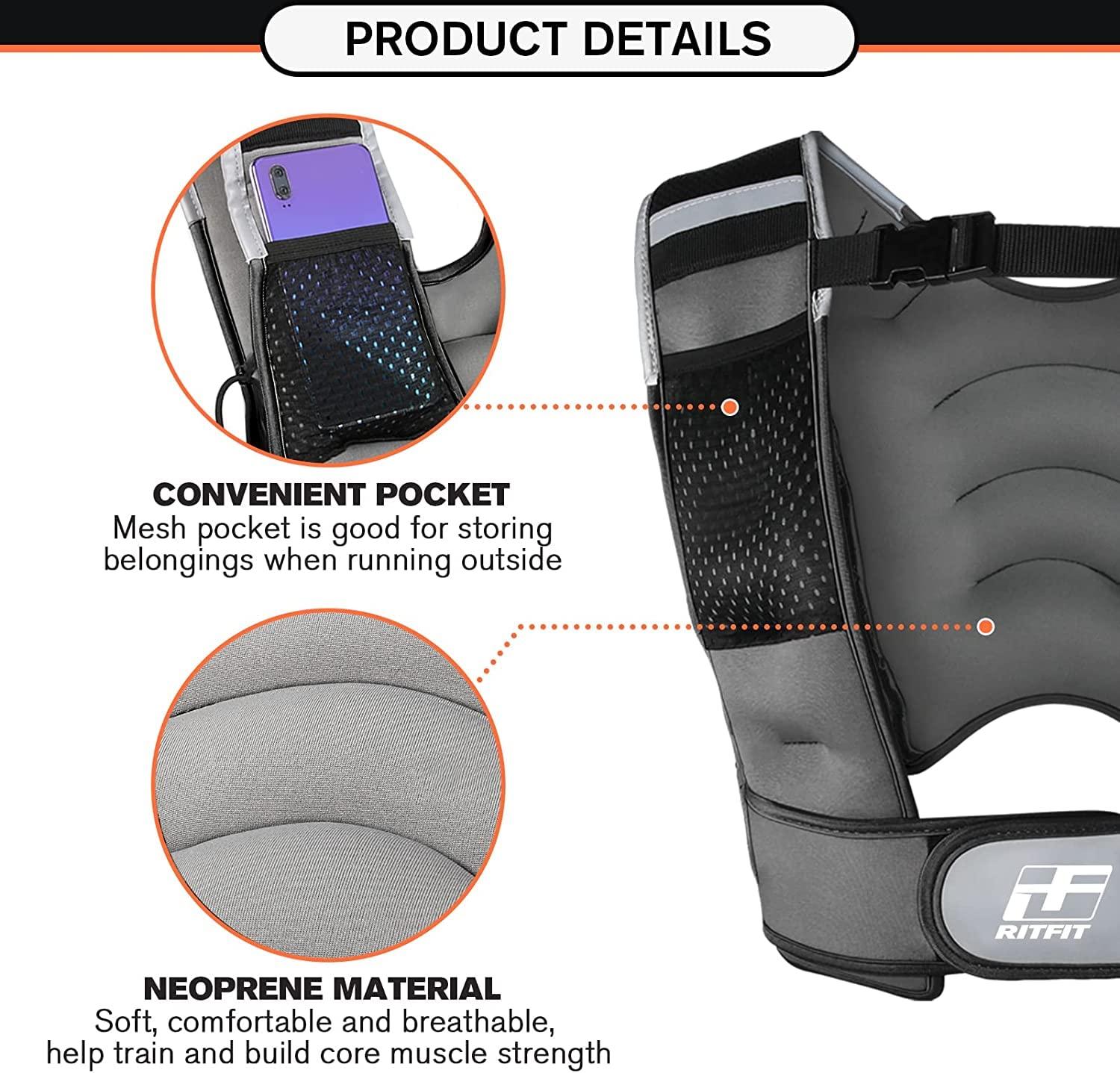 RitFit RitFit Weighted Vest 12 Lbs for Men & Women with Adjustable Straps and Reflective Strips, Body Weight Vest for Strength Training and Muscle Building, Neoprene Fabric (White Logo)