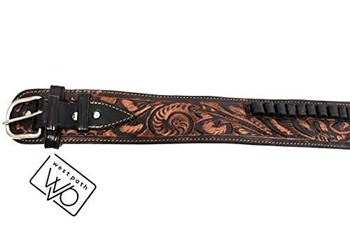 Open Road Goods 22 Caliber Western Leather Gun Holster & Belt - Cowboy Style Single Drop Rig Standard Barrel - Authentic Handmade Hand Tooled .22 Cal (Brown, 34)