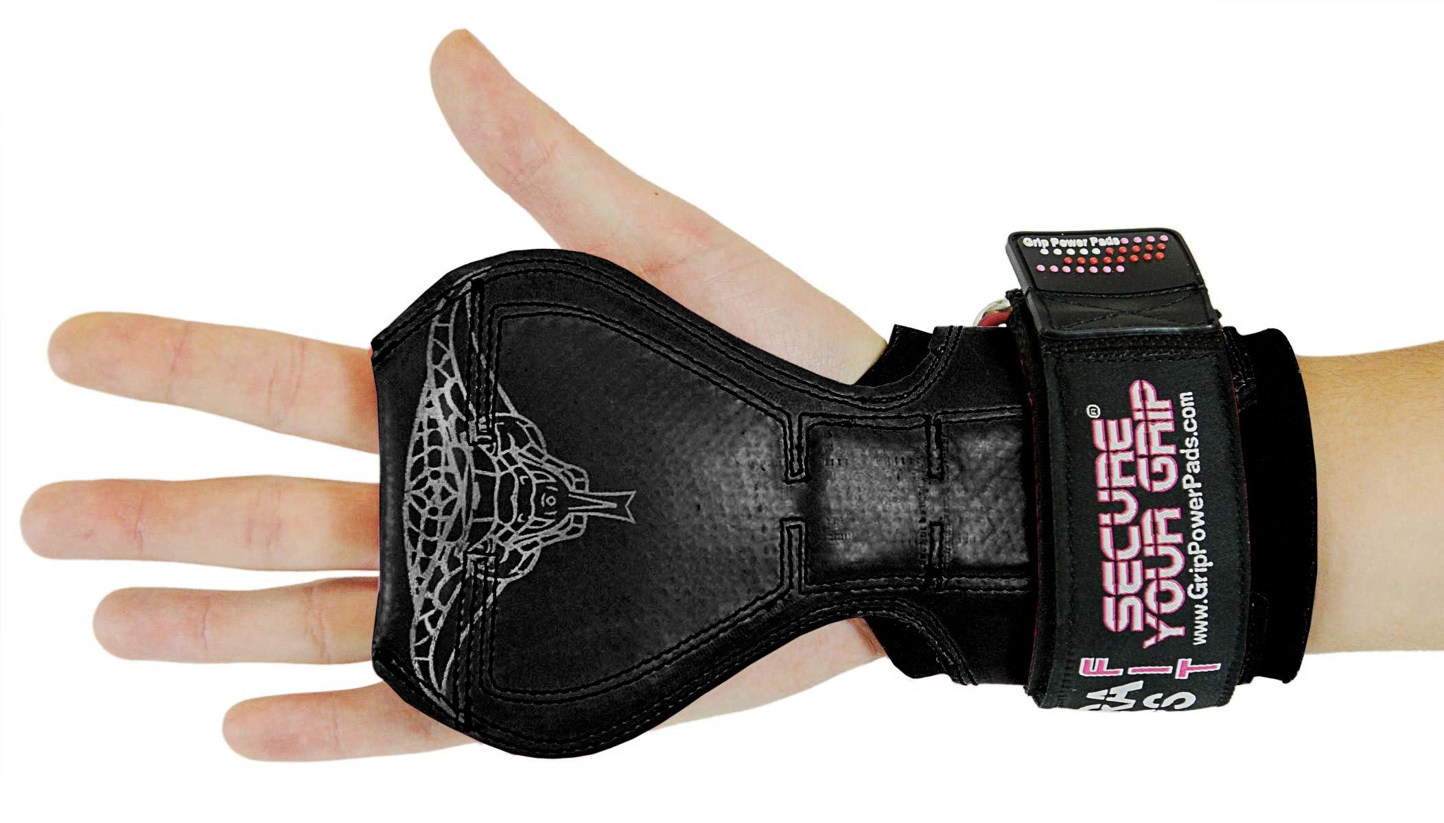 Grip Power Pads Cobra Grips PRO Weight Lifting Gloves Heavy Duty Straps Alternative to Power Lifting Hooks for Deadlifts with Built in Adjustable Neoprene Padded Wrist Wrap Support Bodybuilding (FIT Black Rubber)