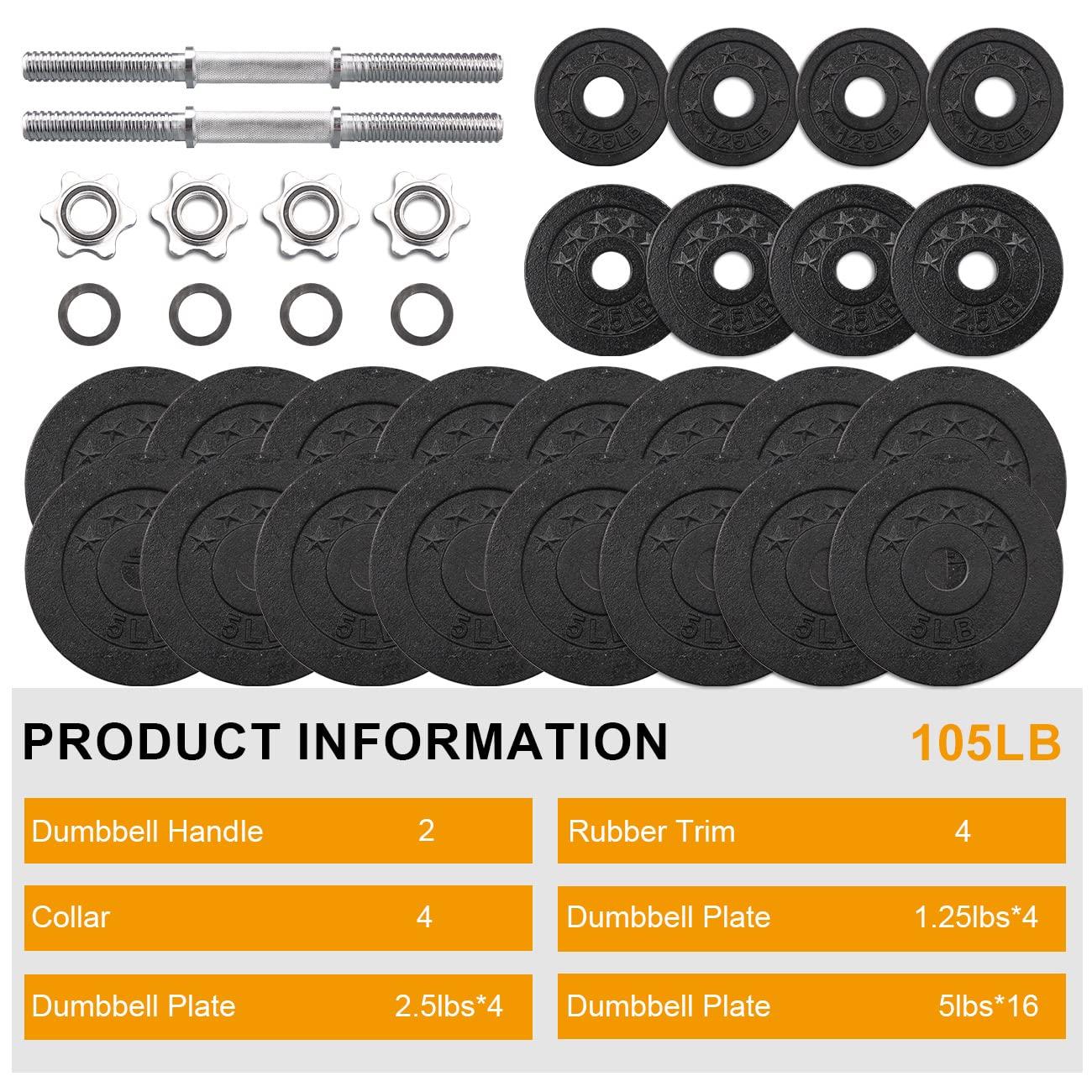 Unipack Unipack One Set of 2x52.5Lbs Adjustable Weight Dumbbell Cast Iron Total 105Lbs