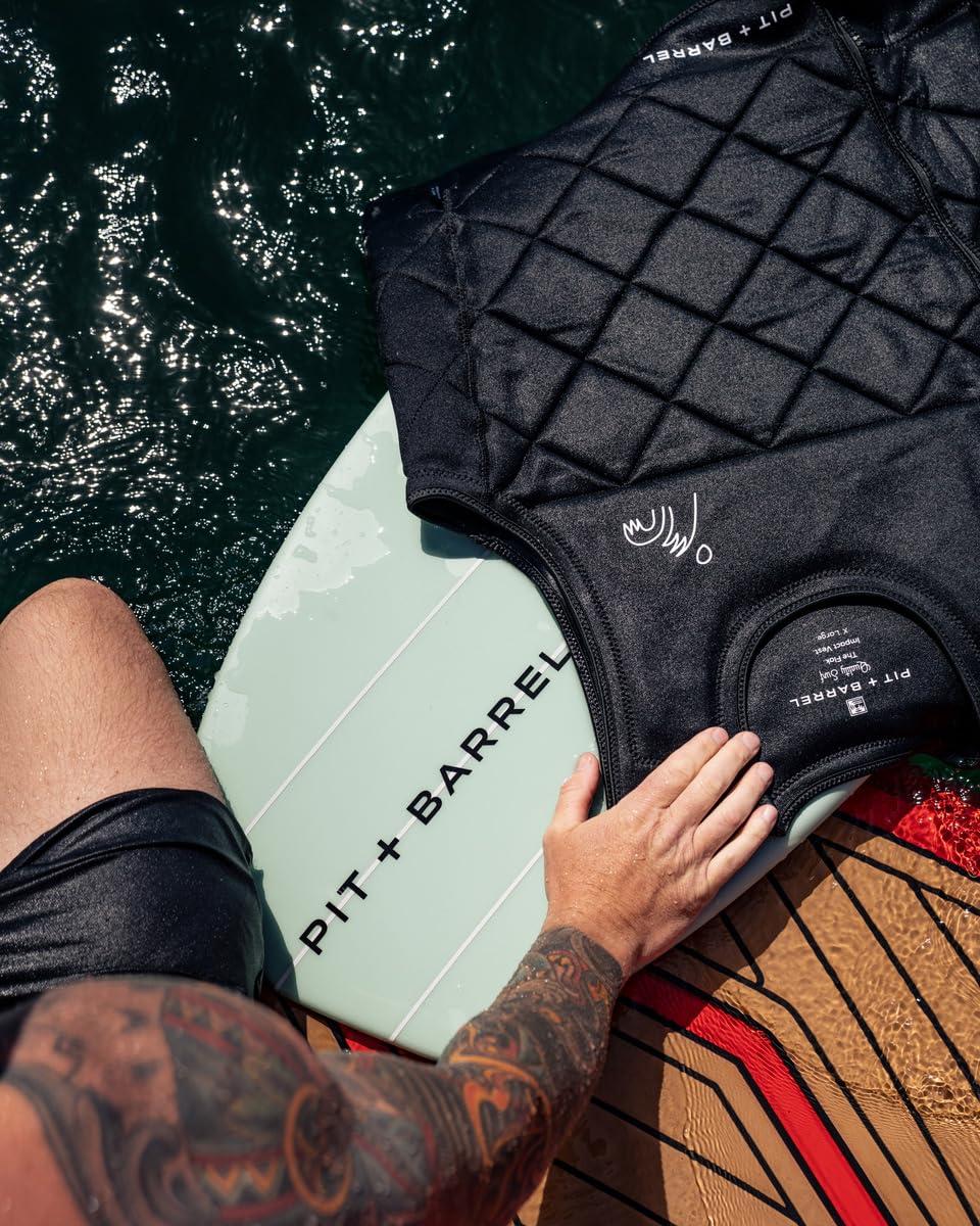 PIT AND BARREL Mens Neoprene Wakesurf Impact Vest for Boating by Pit + Barrel Wake Surf Co. - Designed for Wake Surf and Skimboard, but Great for All Watersports Activities! Lightweight, Durable, and Timeless Style.