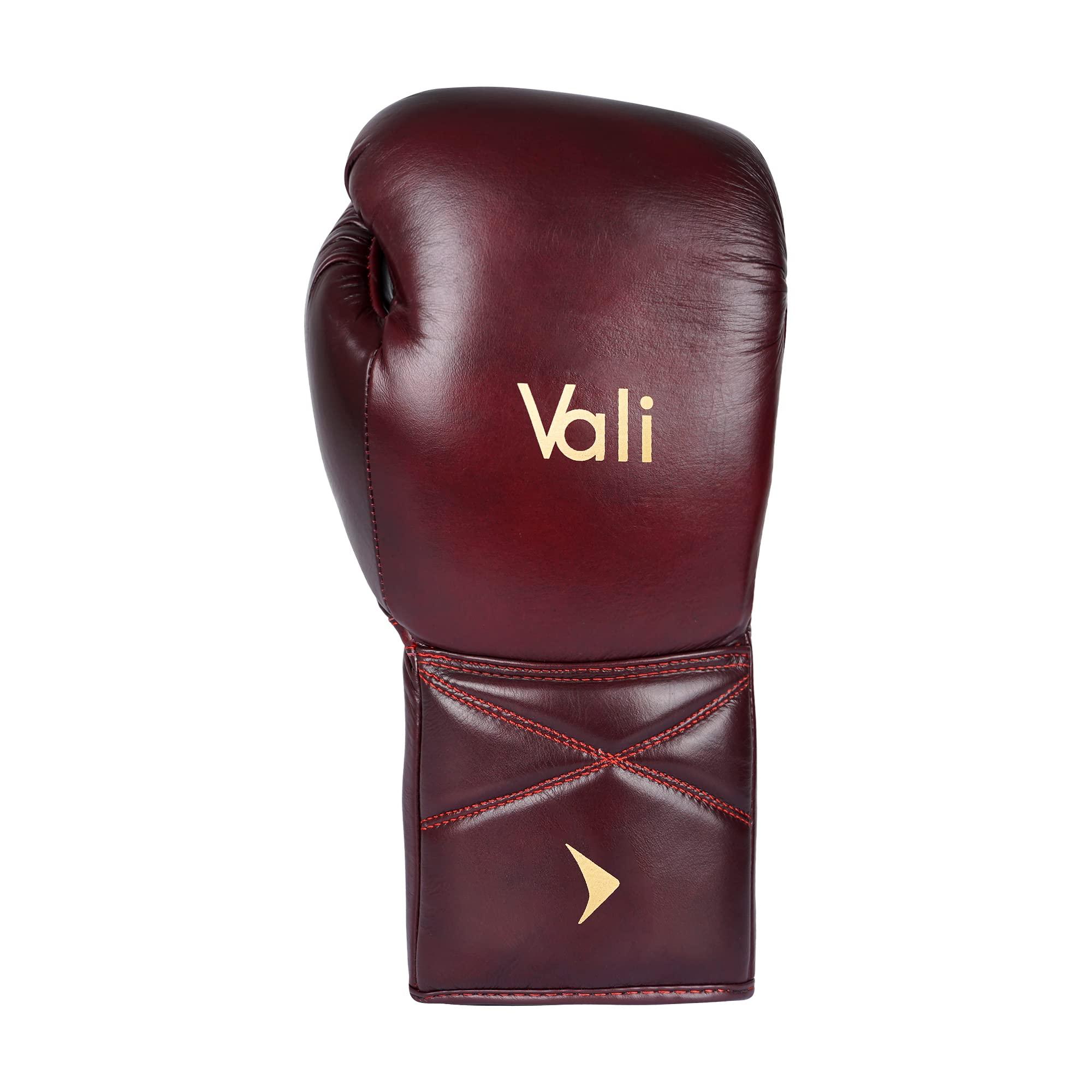 Vali Vali Lancer Leather Lace Up Boxing & MMA Gloves for Pros Sparring (Red, 14OZ)