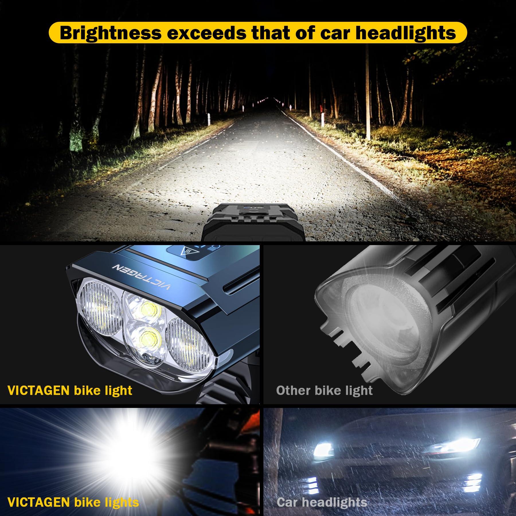 VICTAGEN Victagen Bike Lights 9000Lumens Bike Headlights High & Low Beams, Super Bright Bicycle Lights, Waterproof MTB Bike Lights for Night Riding, USB Rechargeable Bike (9000 lumens)