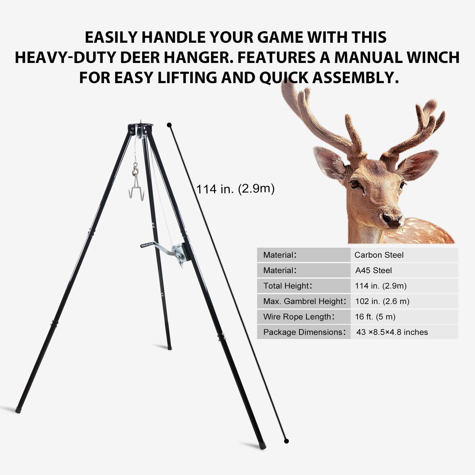 Smarkey Tripod Game Deer Hoist Stand Hanger Rack with Gambrel and Manual Winch for Hunting, Hide Skinning and Field Dressing -500 lb Capacity
