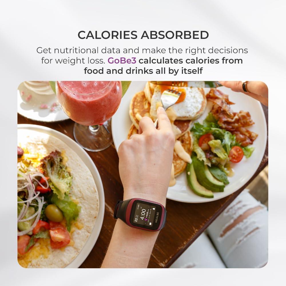 HEALBE GoBe HEALBE GoBe3 - Wearable Health, Fitness and Activity Tracker with Automatic Tracking of Calorie Intake and Burning, Water Balance, Heart Rate, Sleep, neuroactivity, and Stress, with Free app, Burgundy