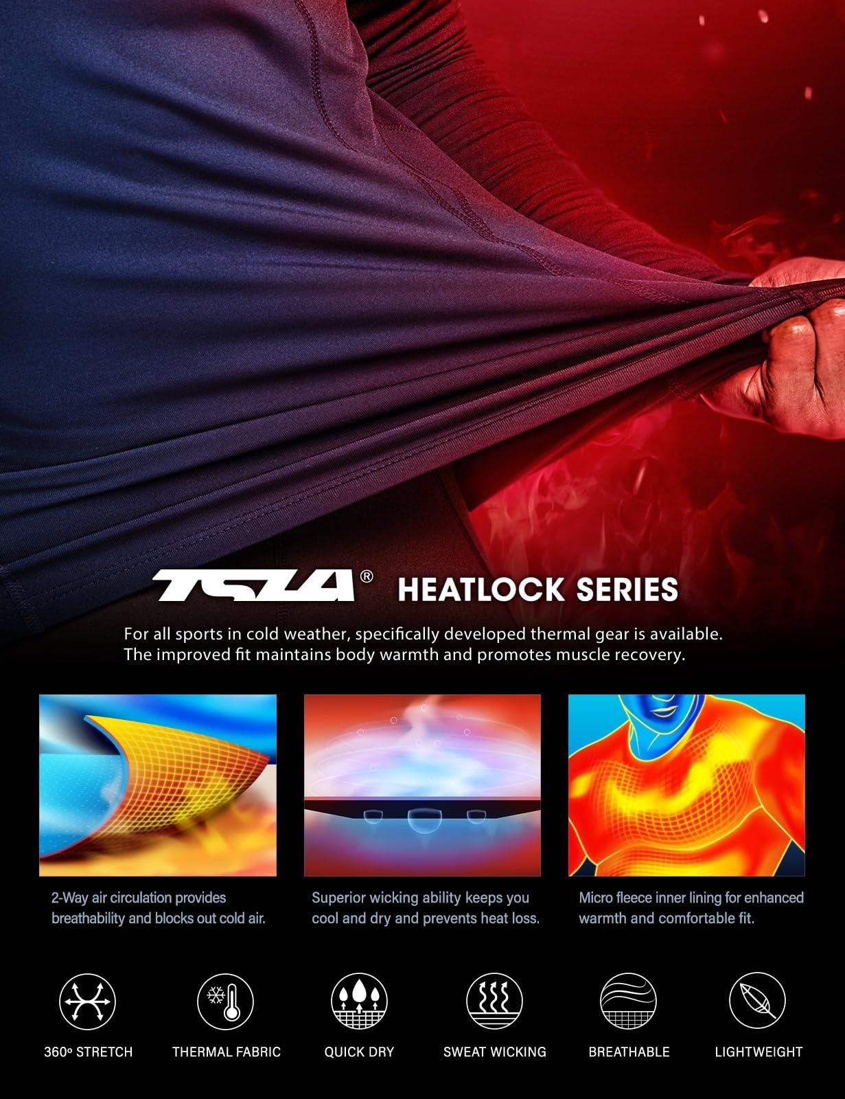 TSLA TSLA Men\'s Thermal Long Sleeve Compression Shirts, Athletic Base Layer Top, Winter Gear Running T-Shirt, Heatlock Round Neck Navy, X-Large