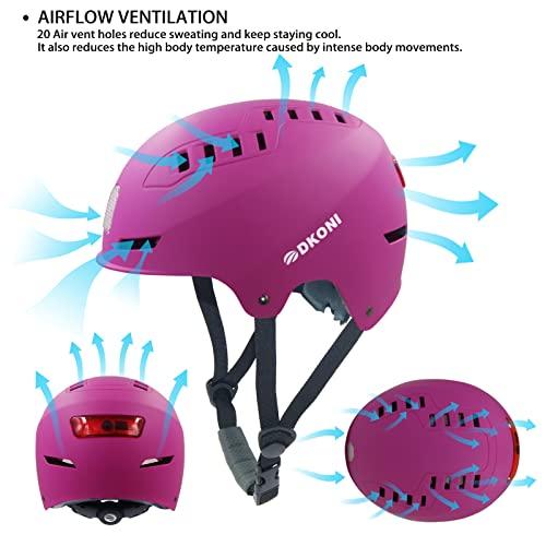 DKONI DKONI Bike Helmet with LED Lights Bicycle Helmets USB Rechargeable Front & Back LED Light Adult Cycling Helmet for Urban Commuter (Medium, Pink)