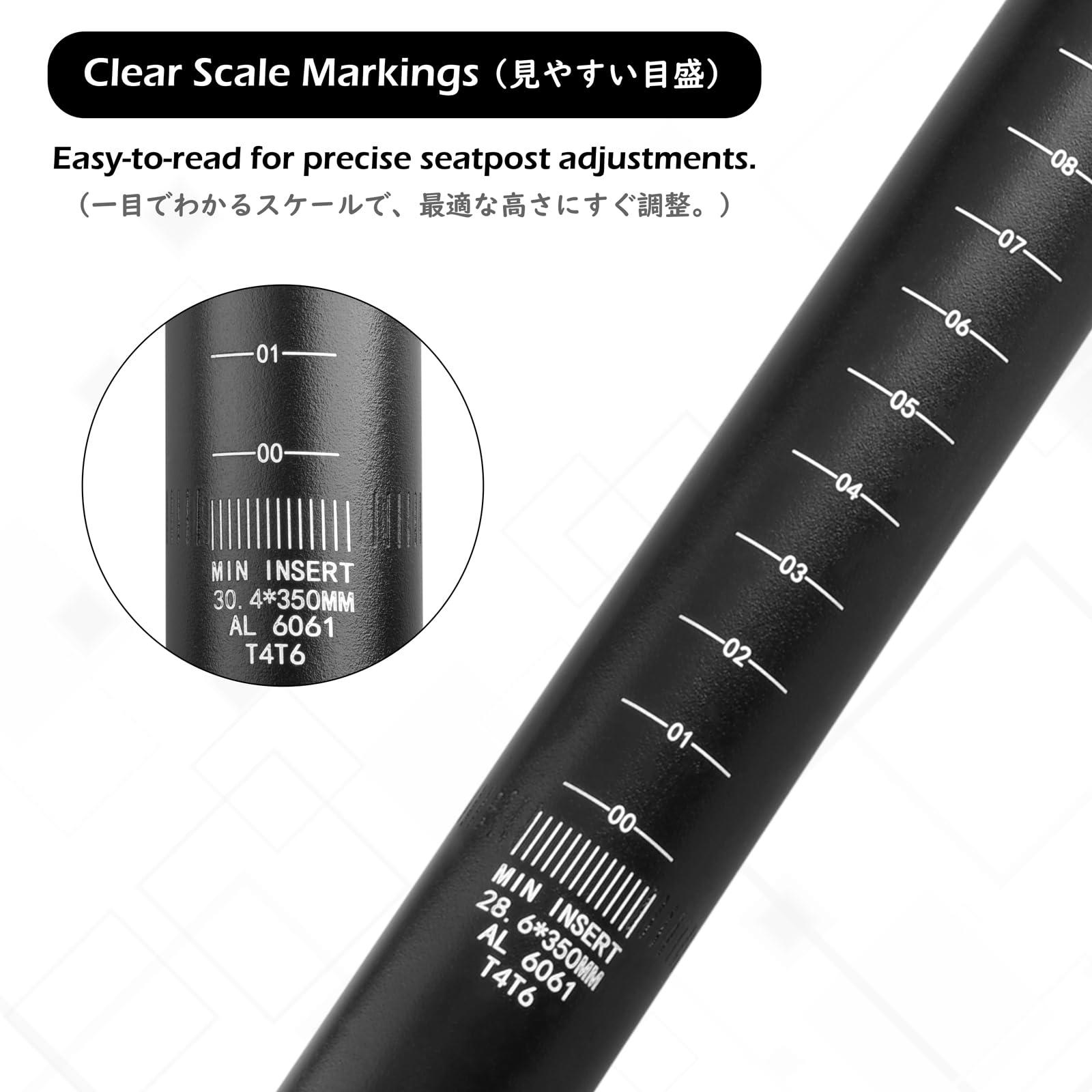 TRIWONDER TRIWONDER Bike Seat Post 25.4mm 27.2mm 28.6mm 30.4mm 30.8mm 31.6mm Aluminum 350mm Length Alloy Saddle Pole Bike Seatpost Seat Tube Bicycle Seat Post (Black, 30.8mm)