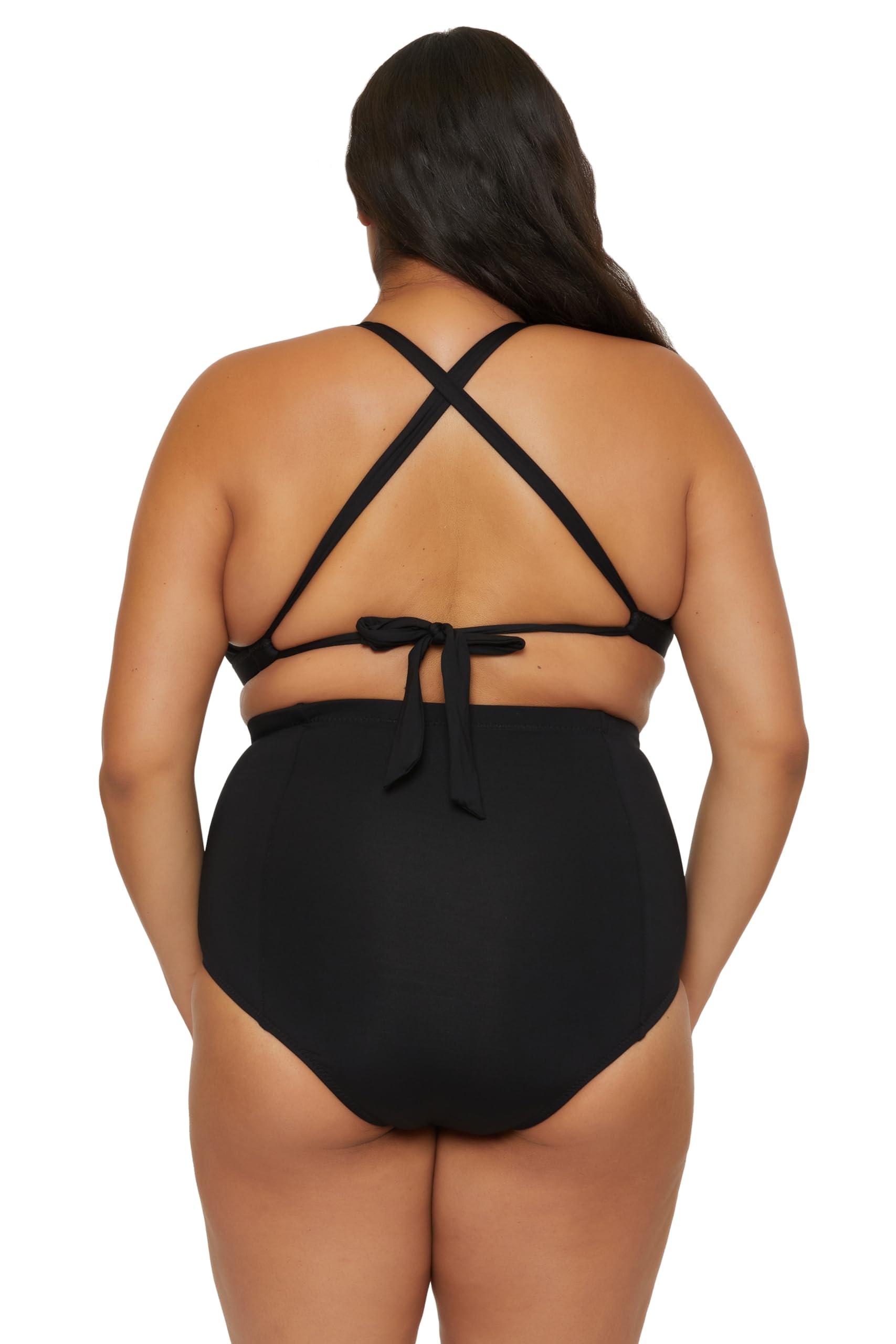 BECCA ETC. BECCA ETC Color Code - Women's Plus Size Bralette Bikini Top, Adjustable, Tie Back, Swimwear Separates for Women, Black, 0X