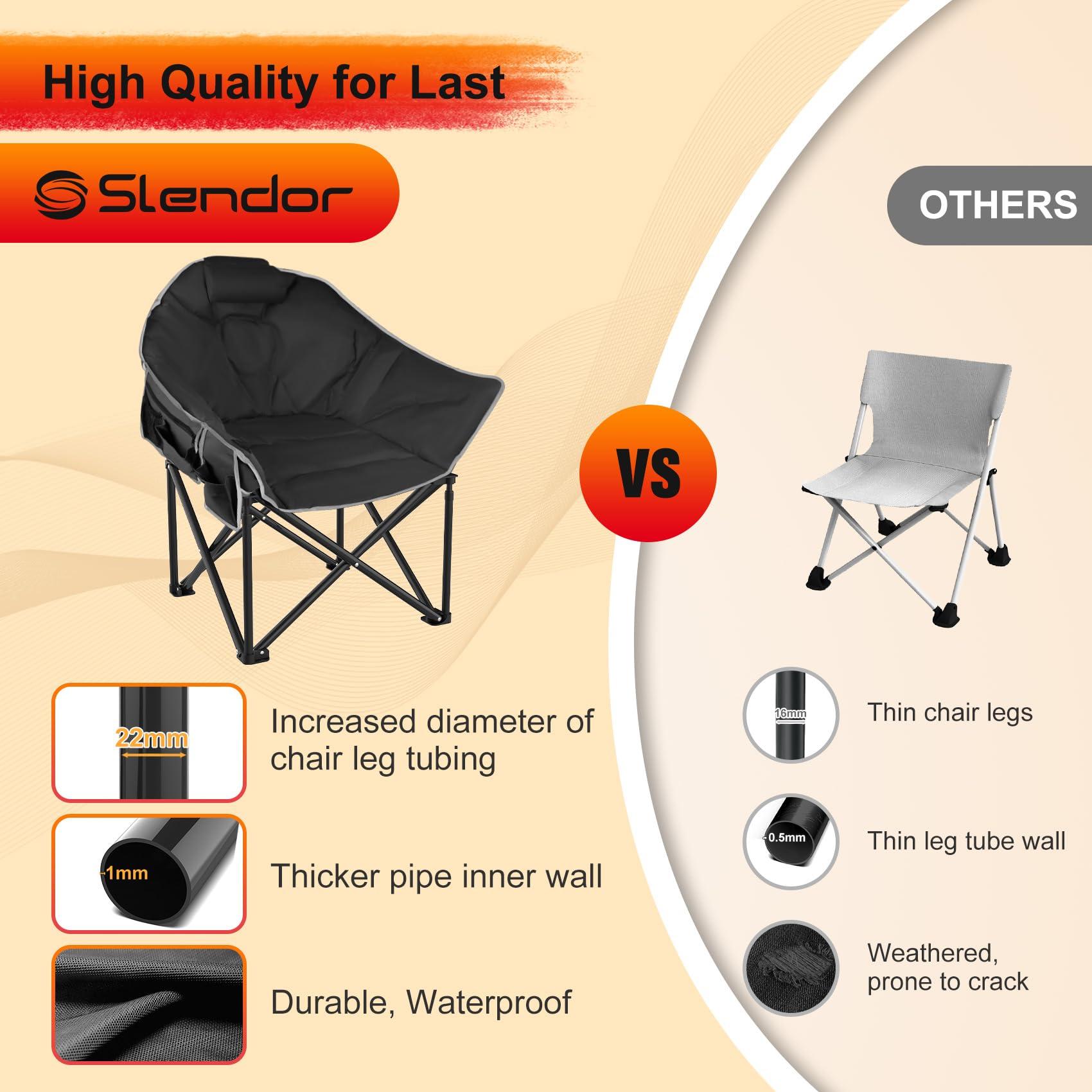 Slendor Slendor Heated Camping Chair, Oversized Heated Chairs Outdoor Sports, 3-Levels Adjustable Heated Camp Chair for Fishing, Sports, Lawn with Pillow, Padded, Storage Bag, Supports 440lbs, Black