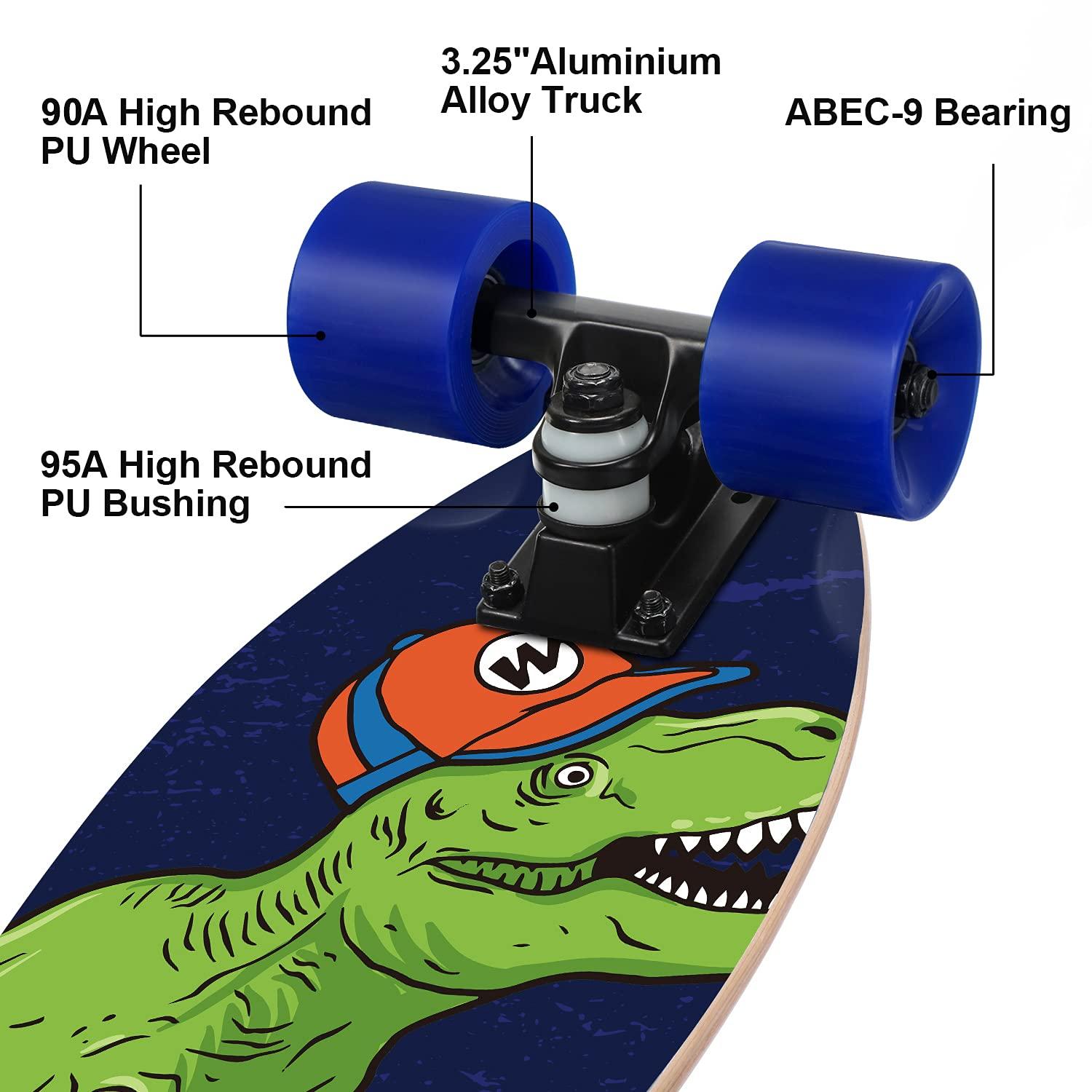 KO-ON KO-ON Skateboard Complete Skateboards 22 Inch Mini Cruiser Skateboards for Beginners Kids Boys and Girls (Castor T-Rex)