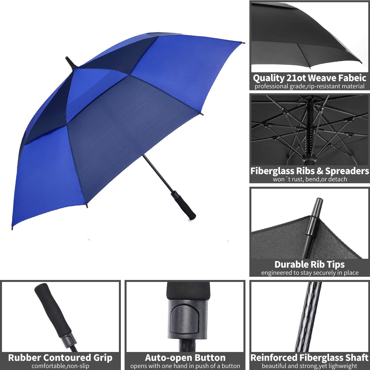 MRTLLOA MRTLLOA Automatic Open Golf Umbrella, Extra-Large Oversized Double Canopy Vented Windproof Waterproof Stick Rain Golf Umbrellas for Men and Women(Royal Navy Blue/68 in)