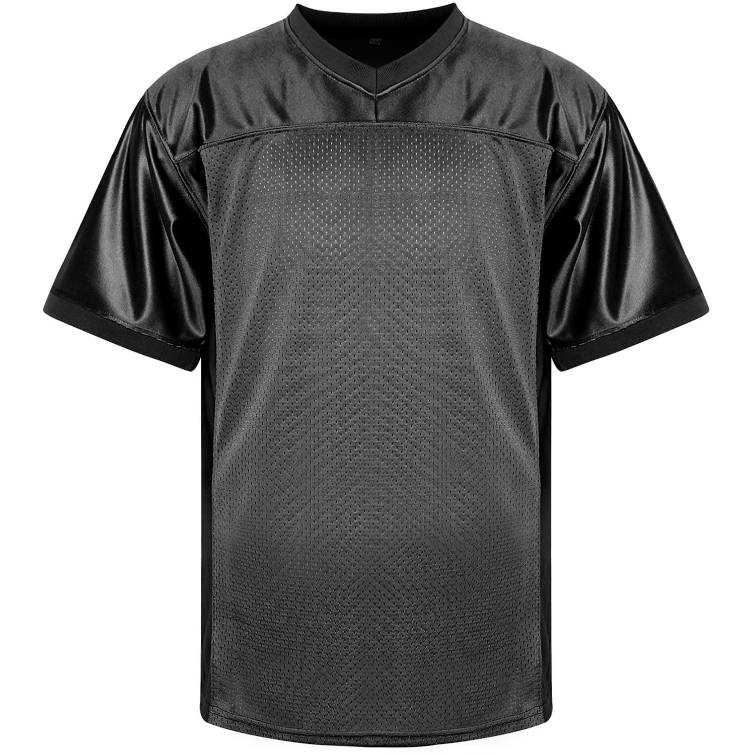 MESOSPERO MESOSPERO Blank Practice Football Jersey Mesh Athletic Sports Football T-Shirt Black White Red (Black, Large)