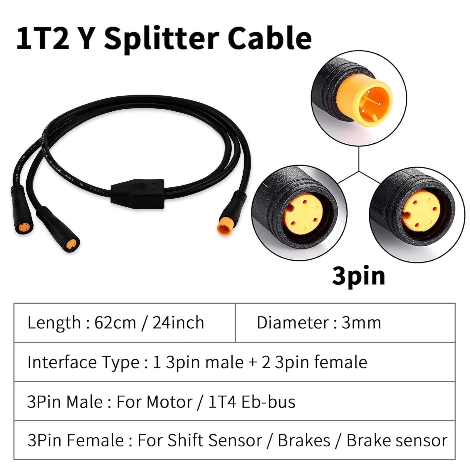 baluoqi baluoqi Electric Bike 1T2 Cable Y-Splitter Extending Wire with Waterproof 3 Pin Connector Extension Cable for Ebike Light, Gear Sensor and Brake in Ebike Conversion Kit