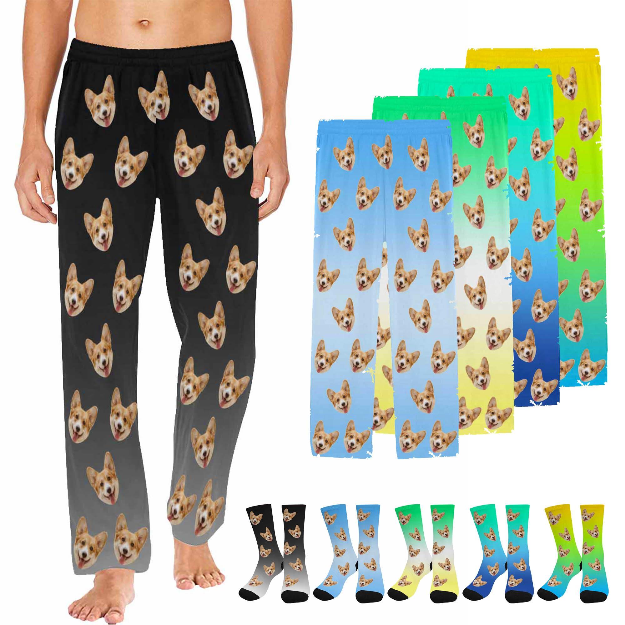 FUNAO FUNAO Personalized Couple Pajamas with Photo, Customized PJ Pants with Sock - Boyfriend, Dad Men Pants - Gradient Sleep Pajama Bottom - Daily, Christmas, Birthday, Valentin - Dog, Cat - XL