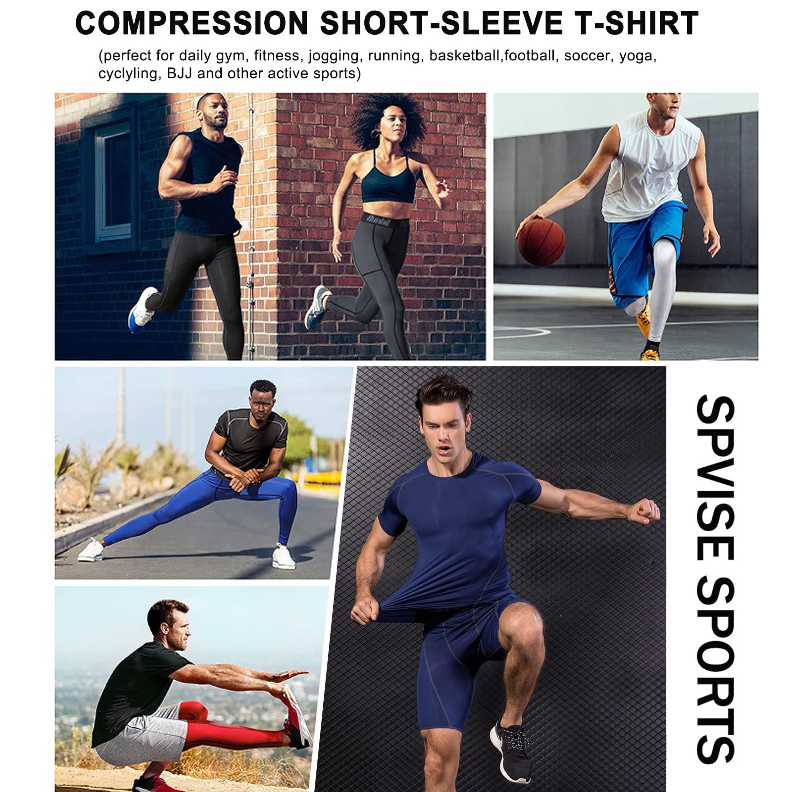SPVISE SPVISE Dark Green Men's Compression Shirts Short Sleeve Cool Dry Athletic Workout Gym T-Shirt Top Activ Base Layer Undershirt