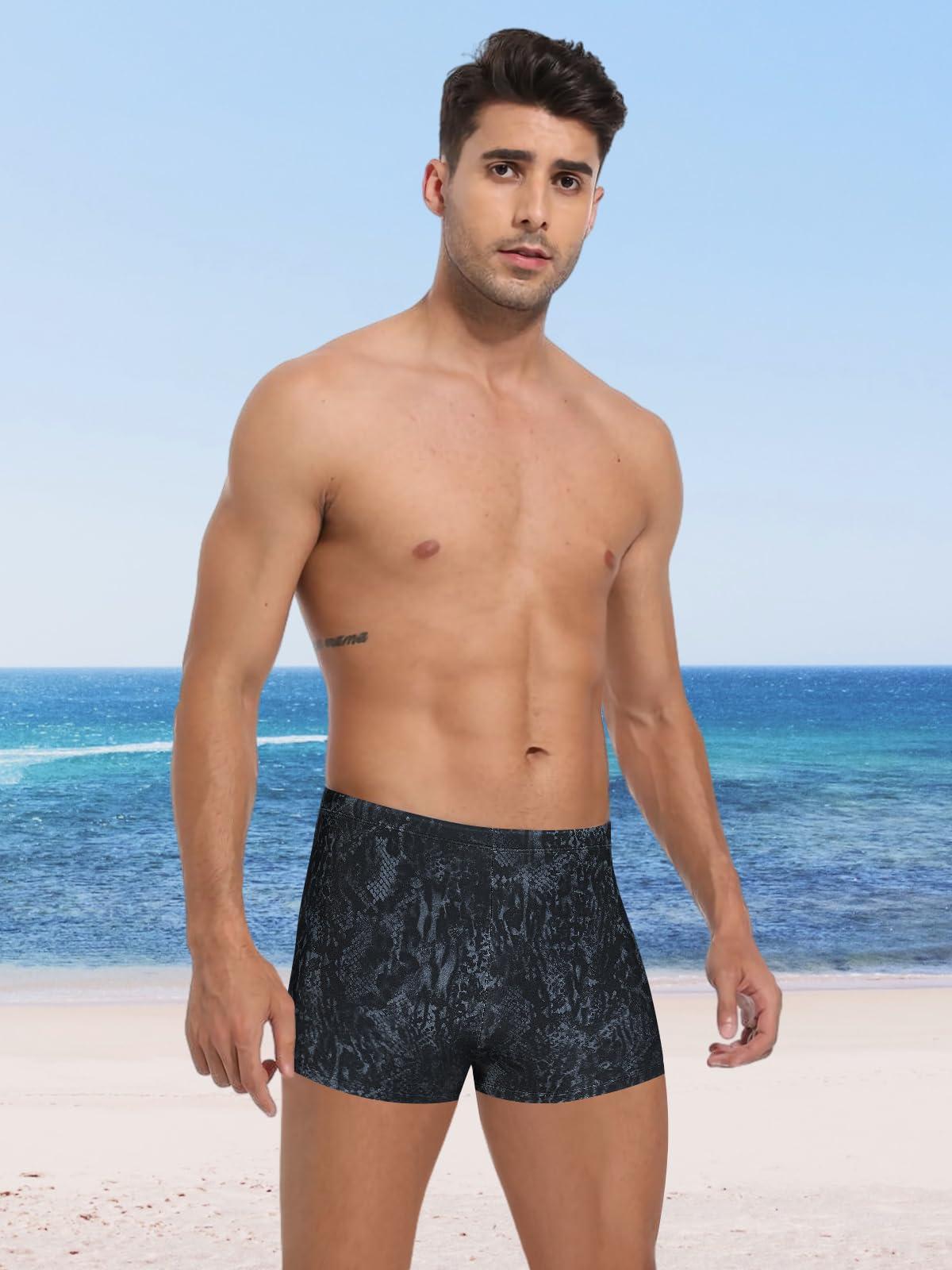 KGKE Mens-Swim-Jammers Athletic-Swimwear Quick-Dry-Shorts Durable-Team-Swimsuits - Drawstring Competition Swimming UPF50+ (Snake Skin,XL)
