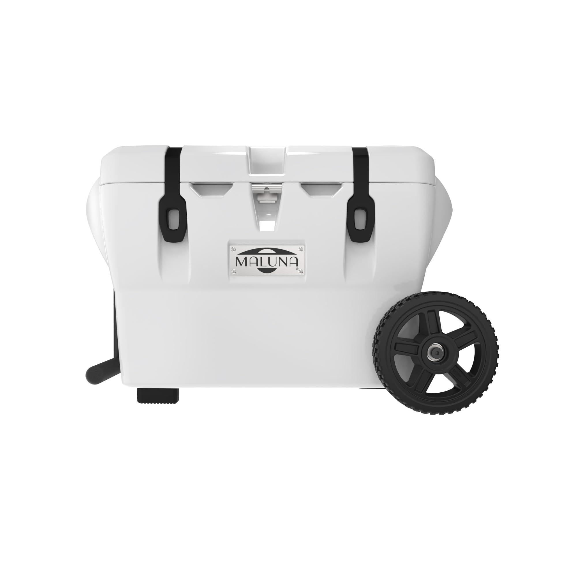 Maluna Maluna 40 Quart Hard White Cooler with Wheel Kit | Rotomolded | Insulated Portable Ice Chest Box for Drinks, Beverages, Beach, Camping, Picnic, Hunting, Fishing, Boating | Made in USA