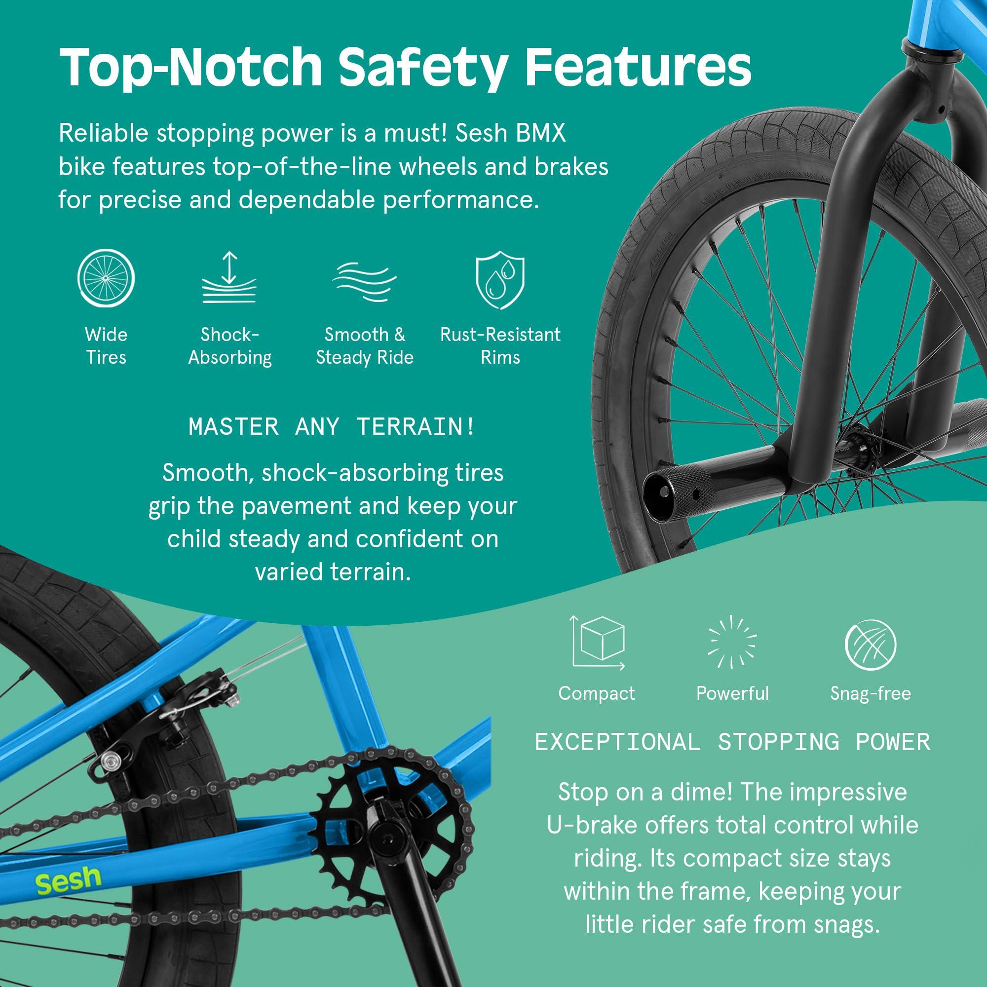 Retrospec Retrospec Sesh BMX Bike for Kids - 20in Freestyle Bicycle with Pro-Level Features, Removable Axle Pegs & U-Brake - Durable Steel Frame Youth Bike with Shock-Absorbing Tires for Ages 6-15