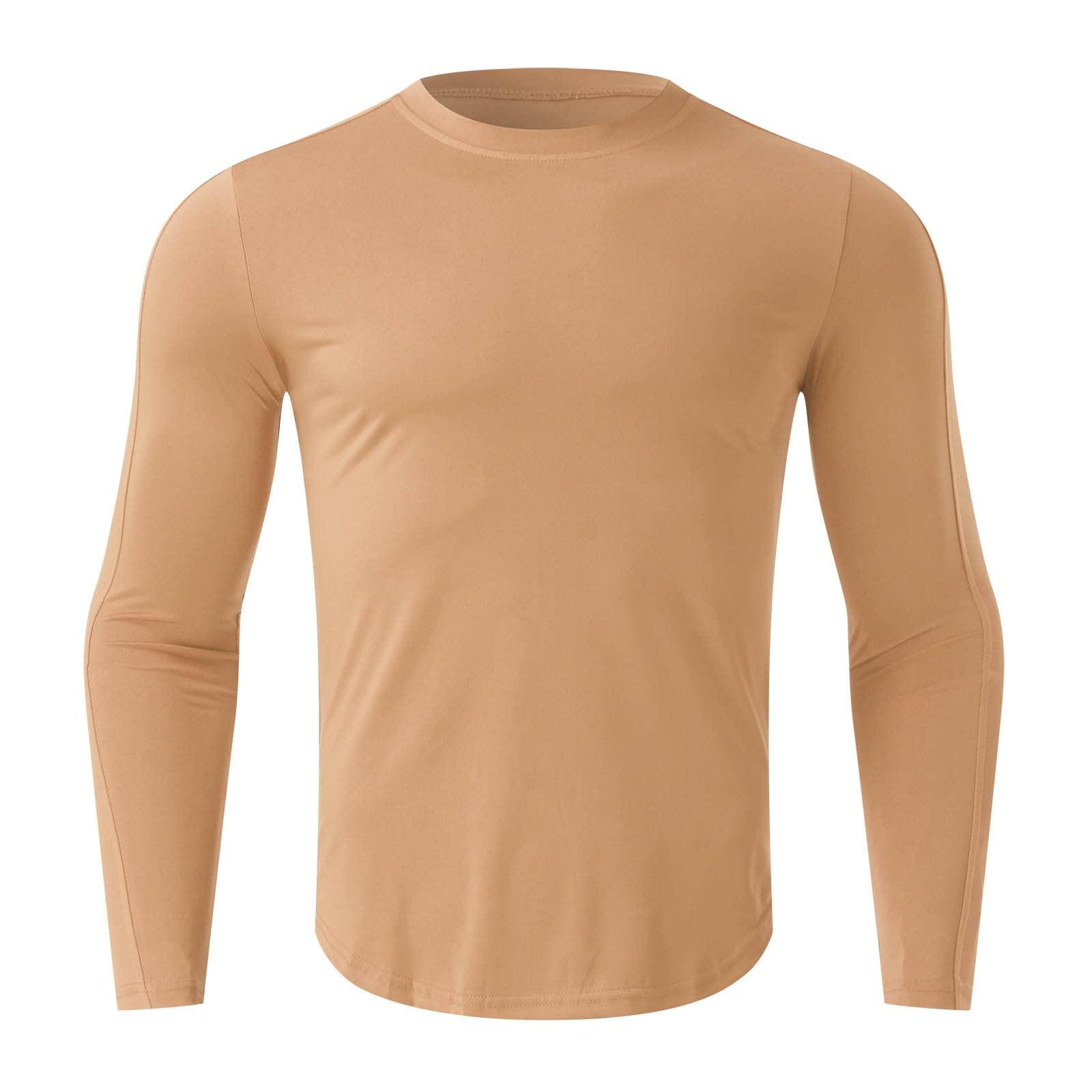 NineFit Basics Men's Athletic Long Sleeve Compression Shirts Mens Base Layer Athletic Workout Shirt Compression Shirts Sport T Shirts(Khaki#02,XL)