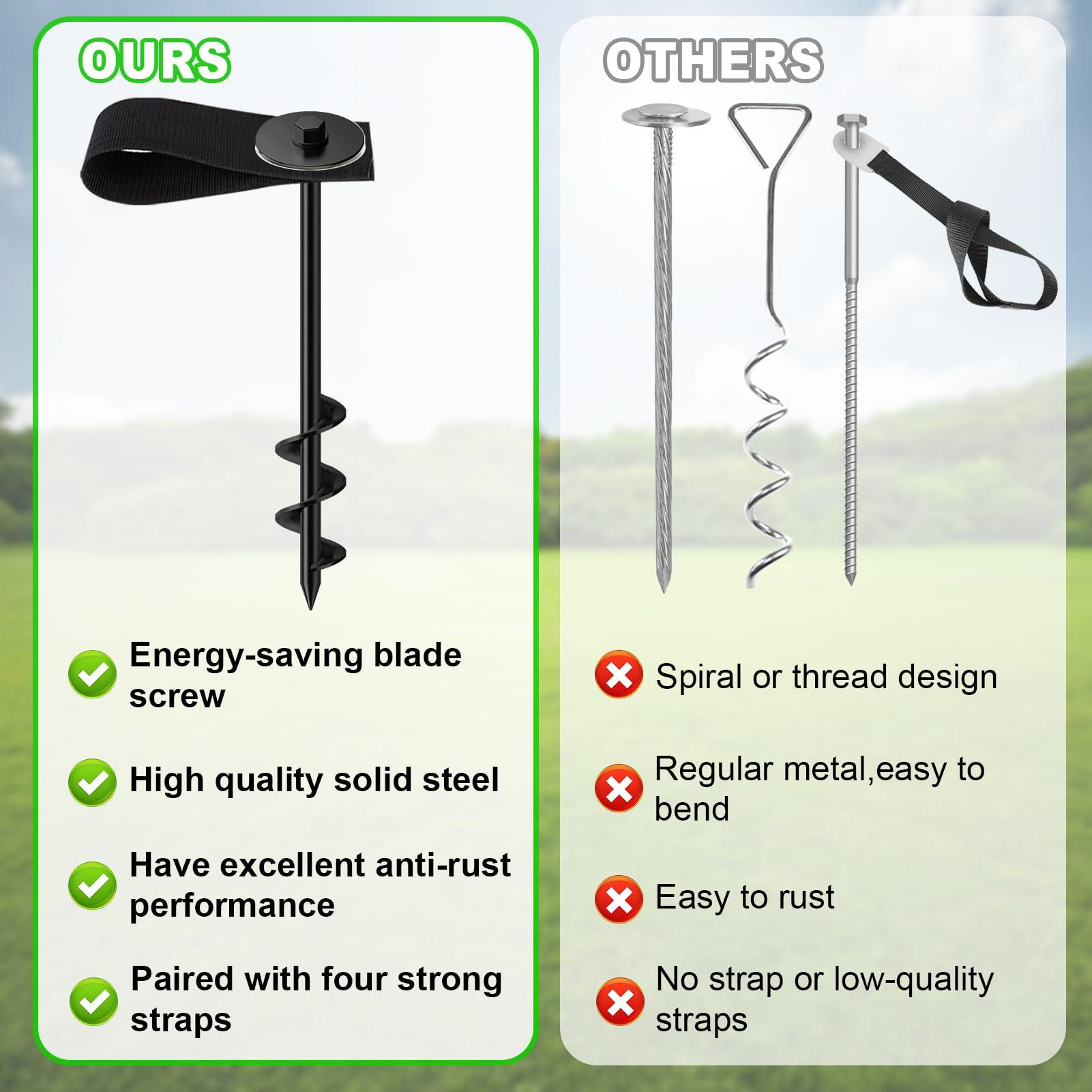 Eurmax Eurmax USA Ground Anchors Screw in Trampoline Anchors High Wind Tent Stakes Heavy Duty Ground Stakes Trampoline Stakes Anchor Kit Set of 4 Bonus 4 Strong Belt (Black)