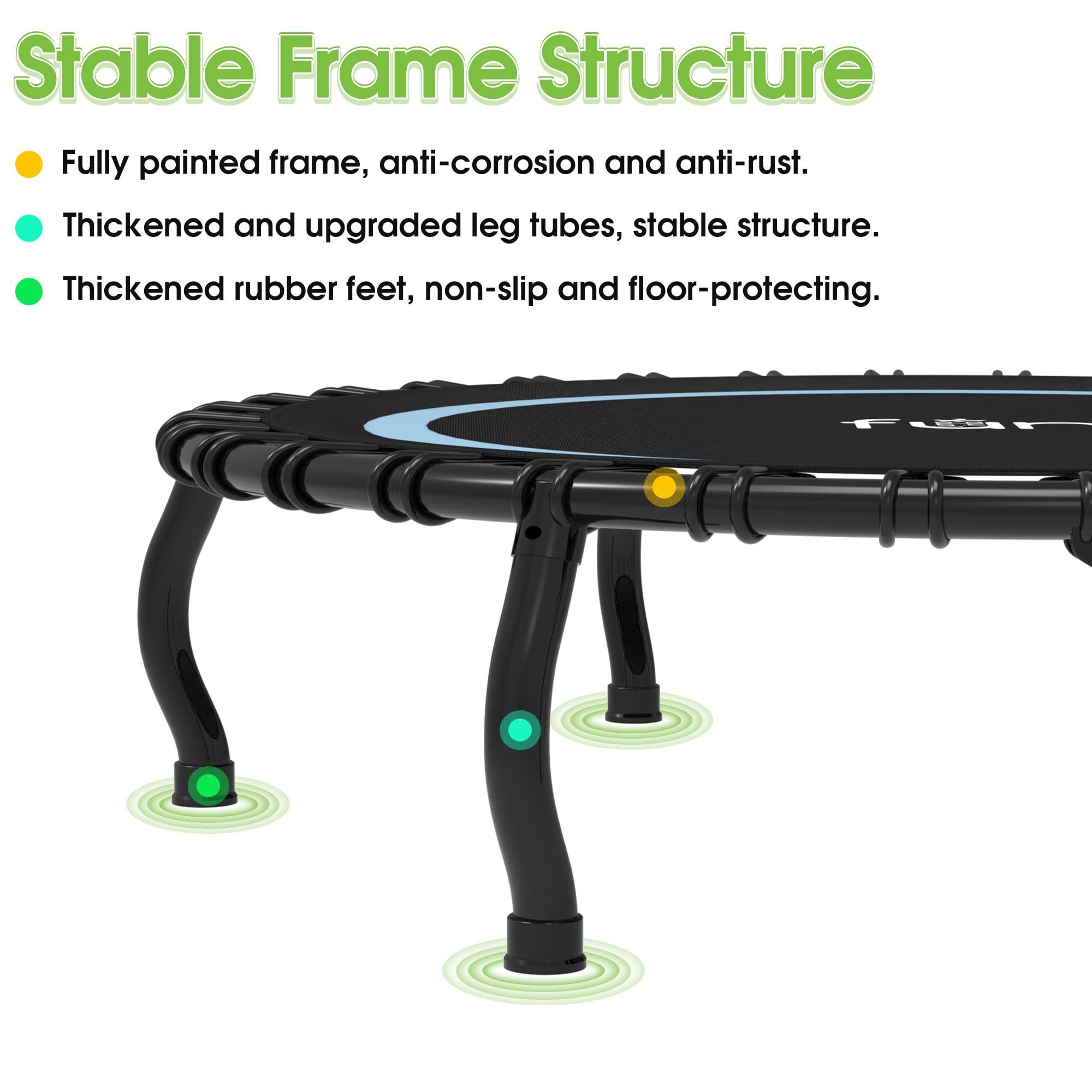 Jump Into Fun Jump Into Fun 40" Rebounder Mini Tranpoline Indoor for Adults, 330LBS Foldable Fitness Tranpoline Adults with Adjustable T-Bar Handle, Slient Exercise Rebounder for Indoor/Garden Workout, Blue