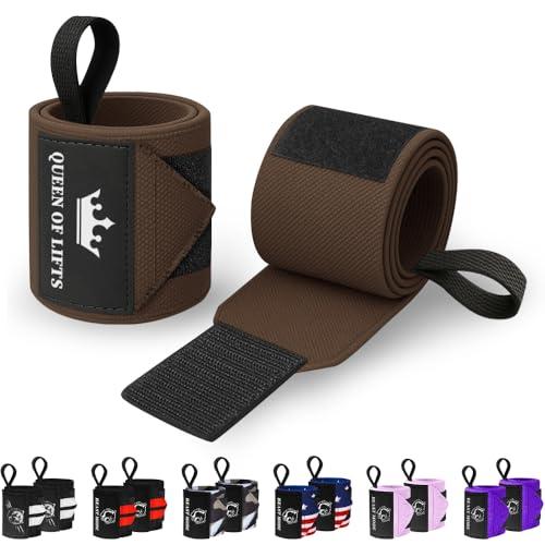TECEUM TECEUM Weightlifting Wrist Wraps with Thumb Loop Brown Queen of Lifts 18 inch Heavy-Duty Workout Wrist Support & Protection Ideal for Powerlifting, Strength Training, Bodybuilding