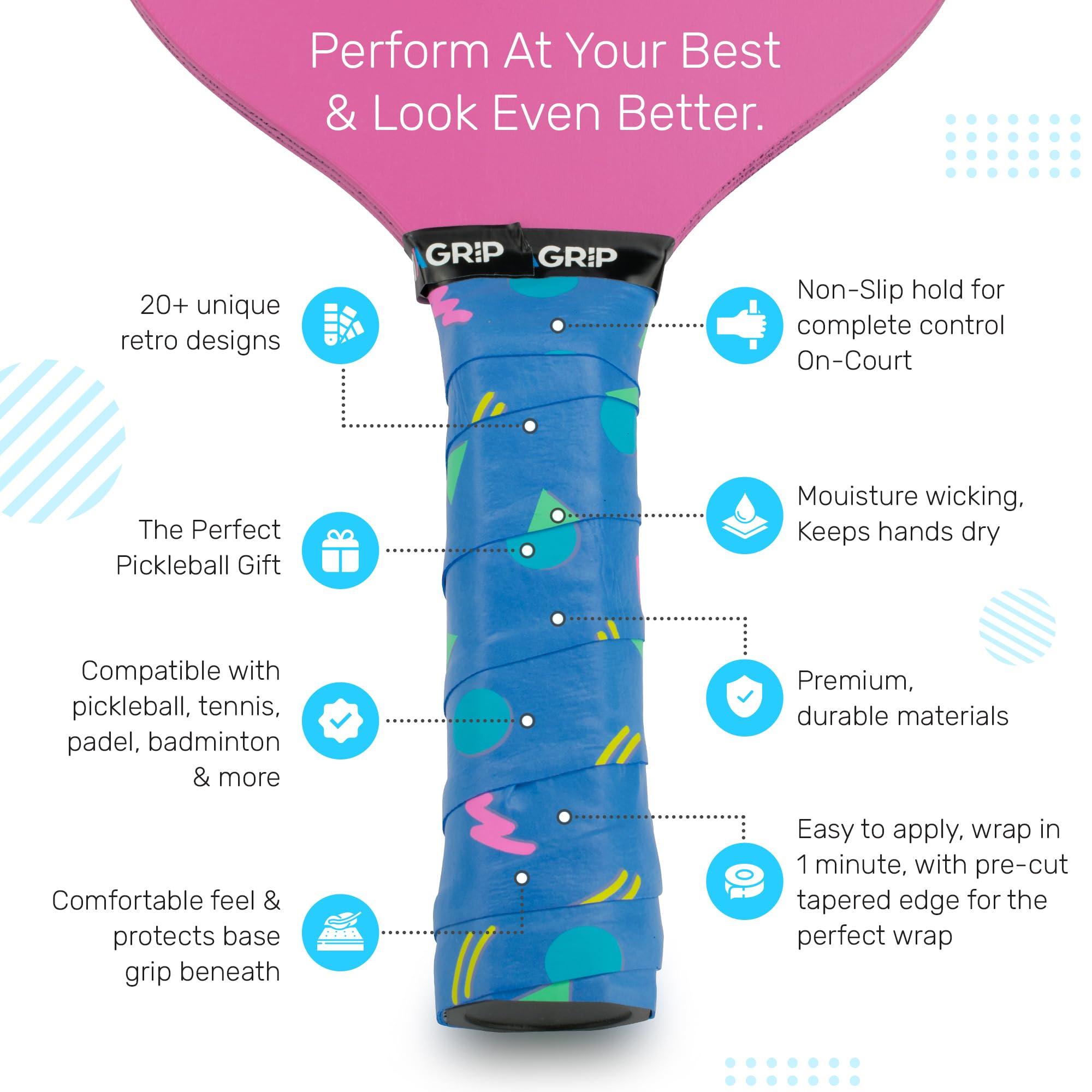 Get A Grip Pickleball Paddle Grip Tape - Anti-Slip/Moisture Wicking Pickleball Overgrips - Precut Pickleball Paddle Wrap Grip Tape (Cutting Shapes, 1 Grip)