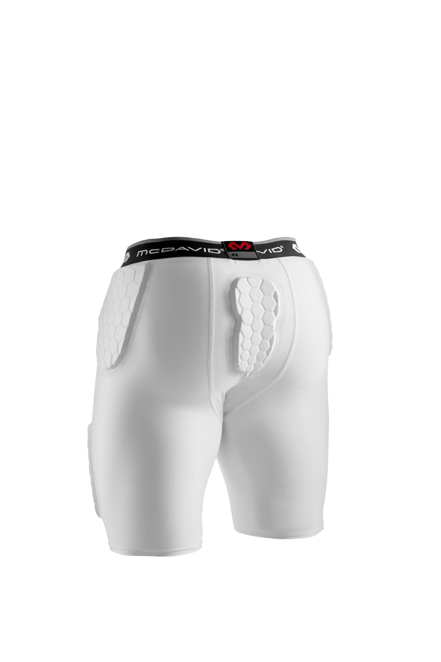 McDavid McDavid Padded Compression Shorts with HEX Pads Dual-Density Thudd Tights with Hip, Tailbone, Thigh Padding. for Men and Women with Cup Pocket White