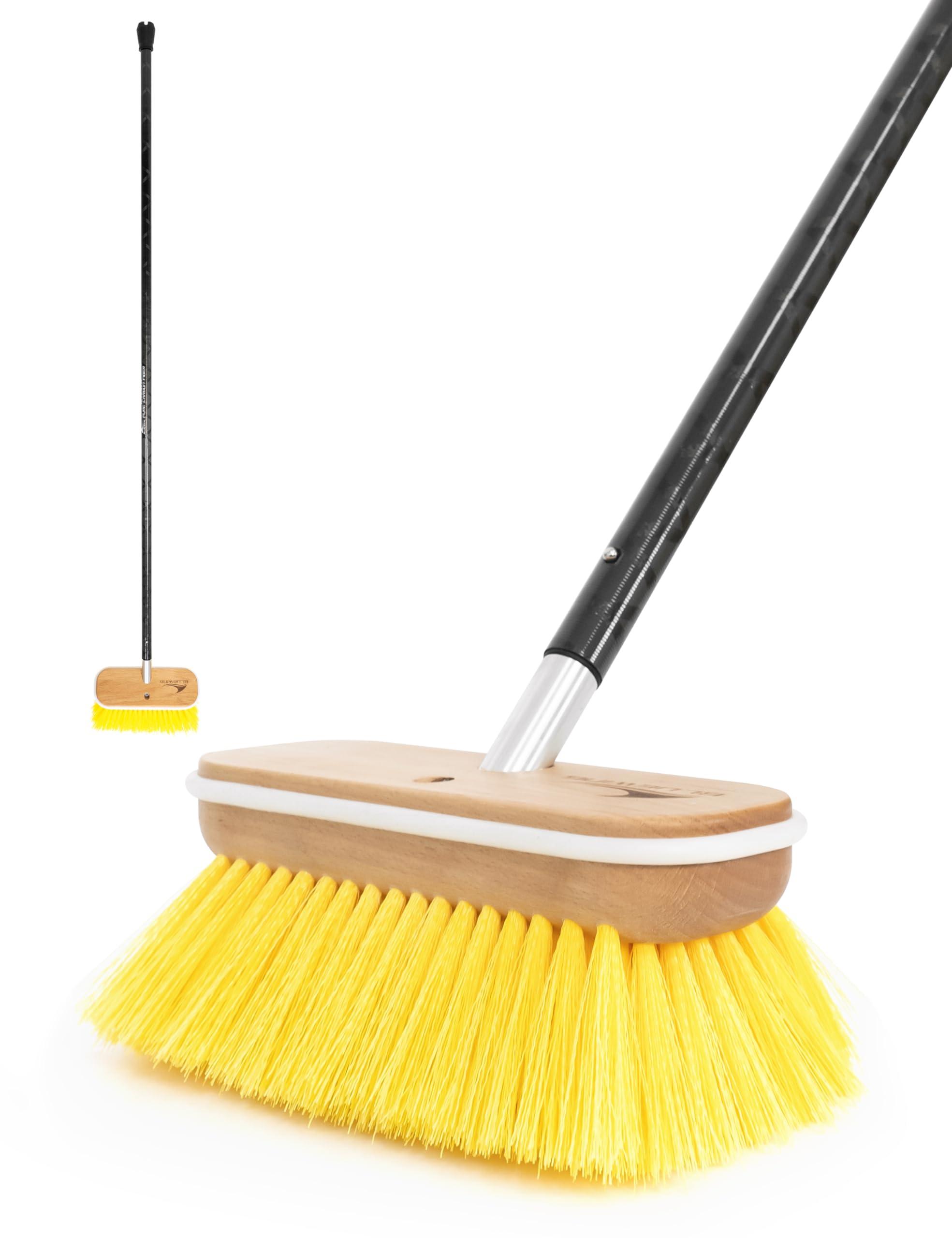BLUEWING BLUEWING 6ft Heavy Duty Deck Brush with Carbon Fiber Long Handle and Hard Bristle Scrubbing Washing Brush Outdoor Boat Cleaning Brushing Tools Yellow