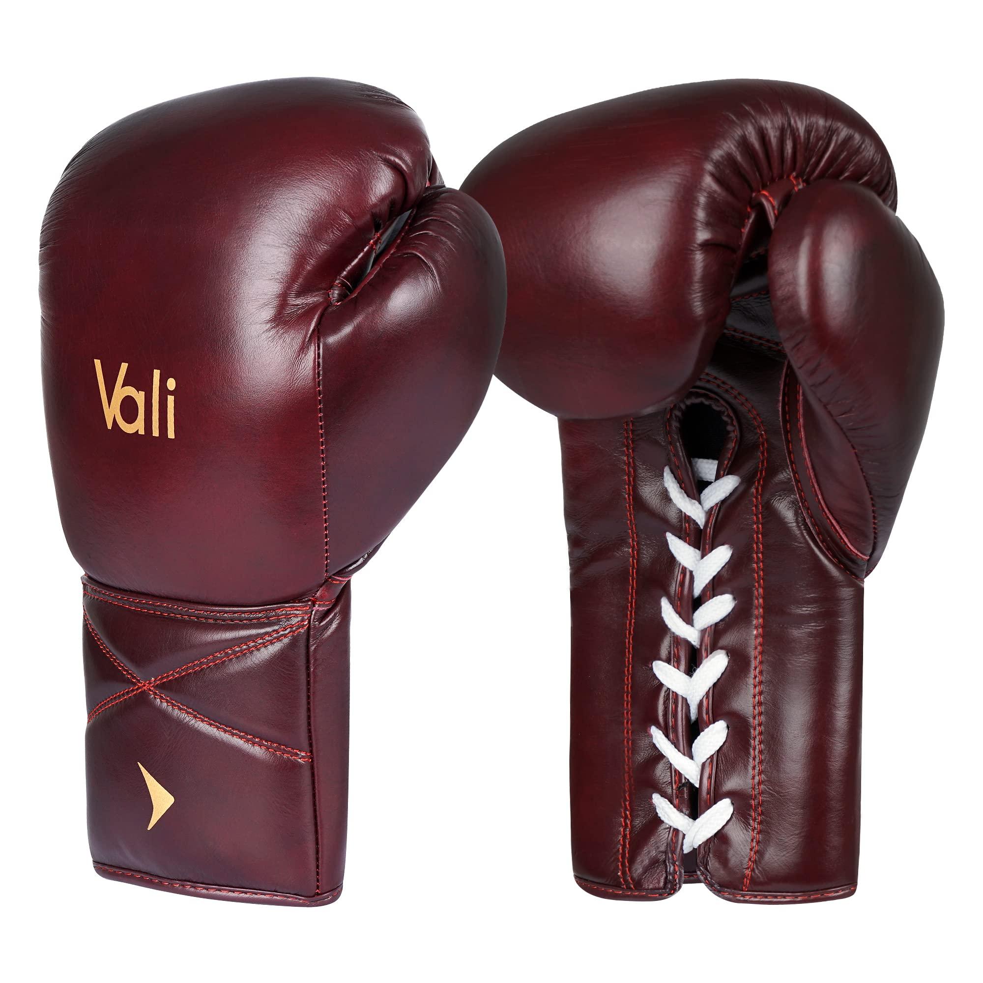 Vali Vali Lancer Leather Lace Up Boxing & MMA Gloves for Pros Sparring (Red, 14OZ)