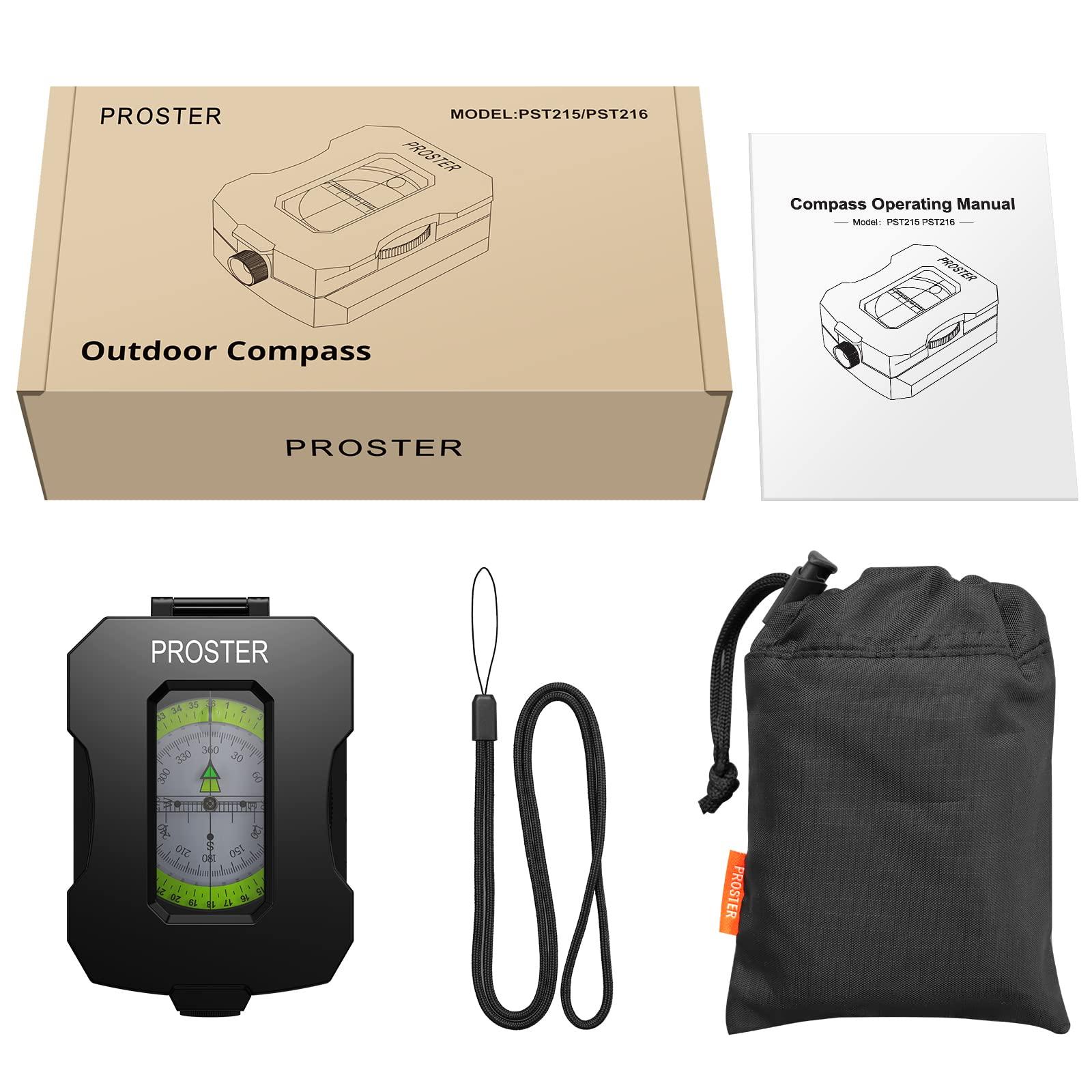 Proster Proster IP54 Hiking Compass Professional Military Compass Aluminum Alloy Camping Compass Waterproof with Sighting Clinometer