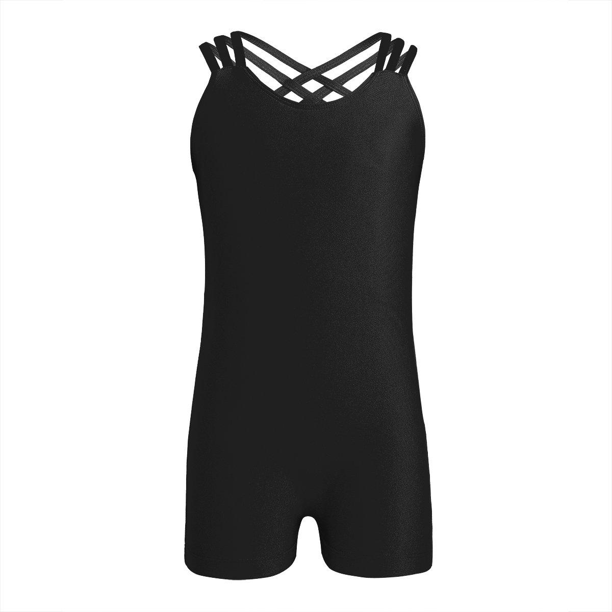 CHICTRY CHICTRY Girl's Children's Solid-Color Sleeveless Unitard Strappy Back Gymnastics Athletic Dance Bodysuit Clothes Black 11-12