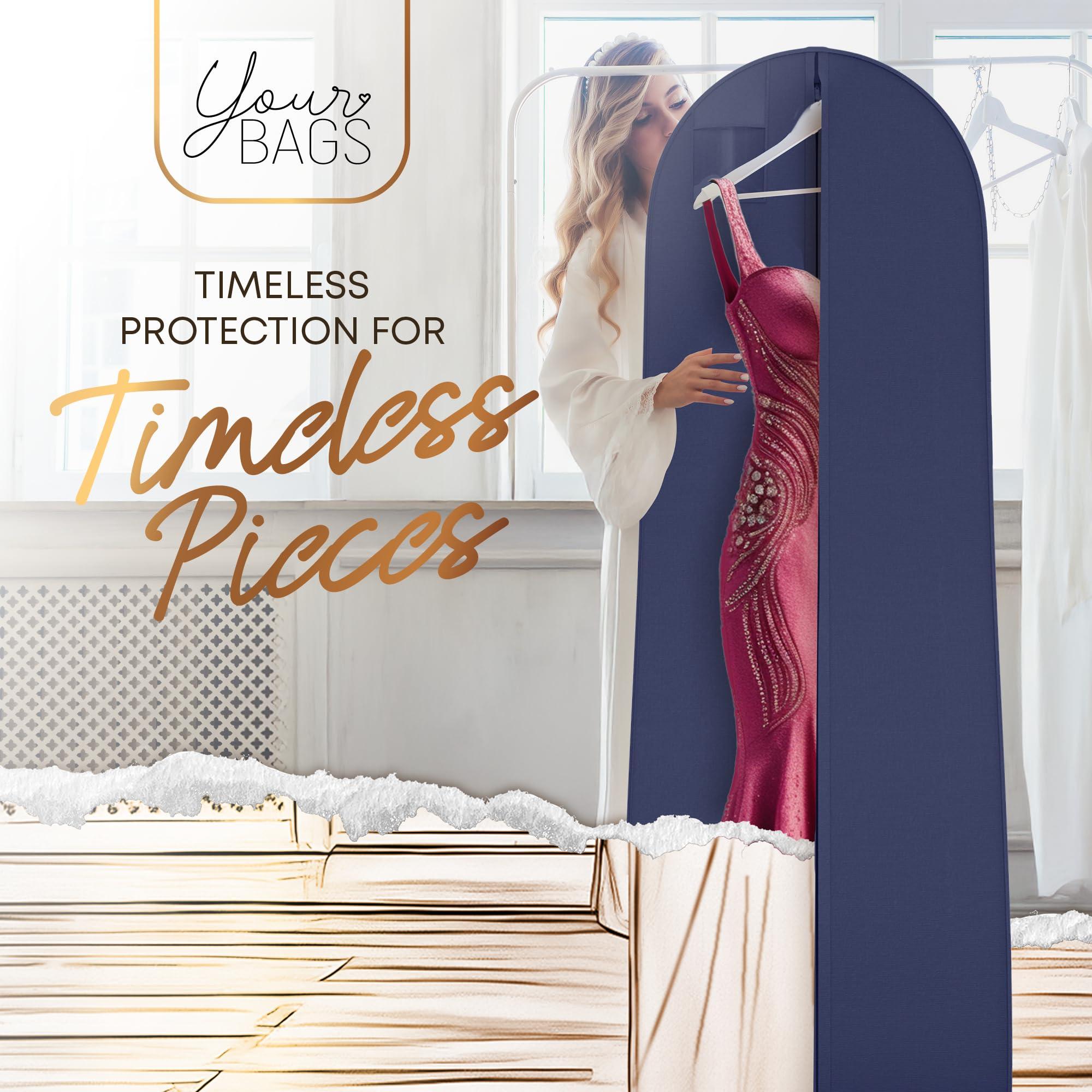 YOUR BAGS GARMENTUM Your Bags Dress Bag for Gowns & Formal Dresses - 72" Extra Long Garment Bag for Hanging Clothes & Travel Women - Large Wedding Dress Garment Bags - 10" Gusset (Navy)