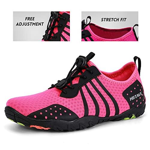 HIITAVE HIITAVE Womens Aqua Beach Water Shoes Quick Dry Barefoot Swim Socks for Surf Pool River Walking Diving Water Sports Fushia W9/M8