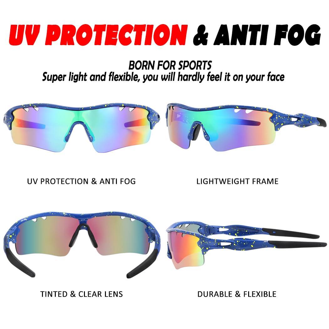 ITSCOOL ITSCOOL Polarized Sports Sunglasses with 5 Interchangeable Lenses for Men Women Softball Baseball Running Cycling Glasses Blue Green