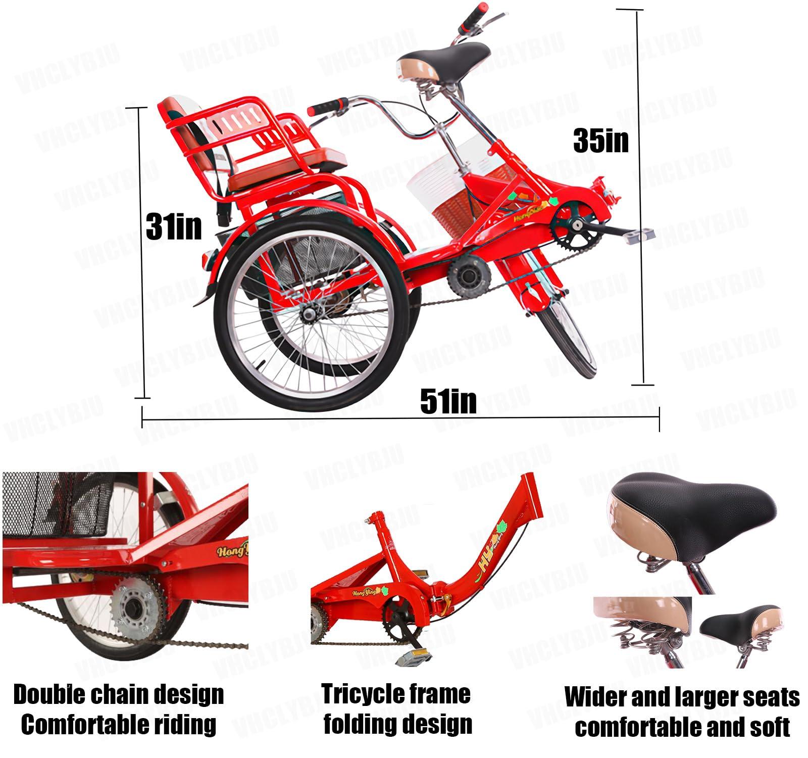 VHCLYBJU VHCLYBJU Adult Tricycle Folding 3 Wheel Bike for Women 20 inch Adult Tricycle with Child seat Trike Large Vegetable Basket Adult Tricycle Bicycle Shock-Absorbing Fork 3 Rounds for Seniors (Black)