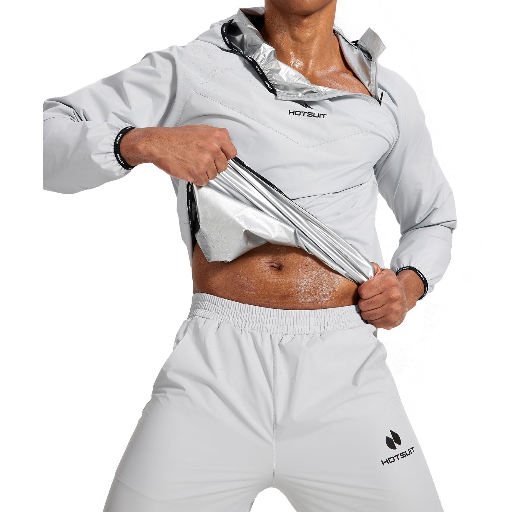 HOTSUIT HOTSUIT Sauna Suit for Men Sweat Sauna Jacket Pant Gym Workout Sweat Suits, Light Gray, XL