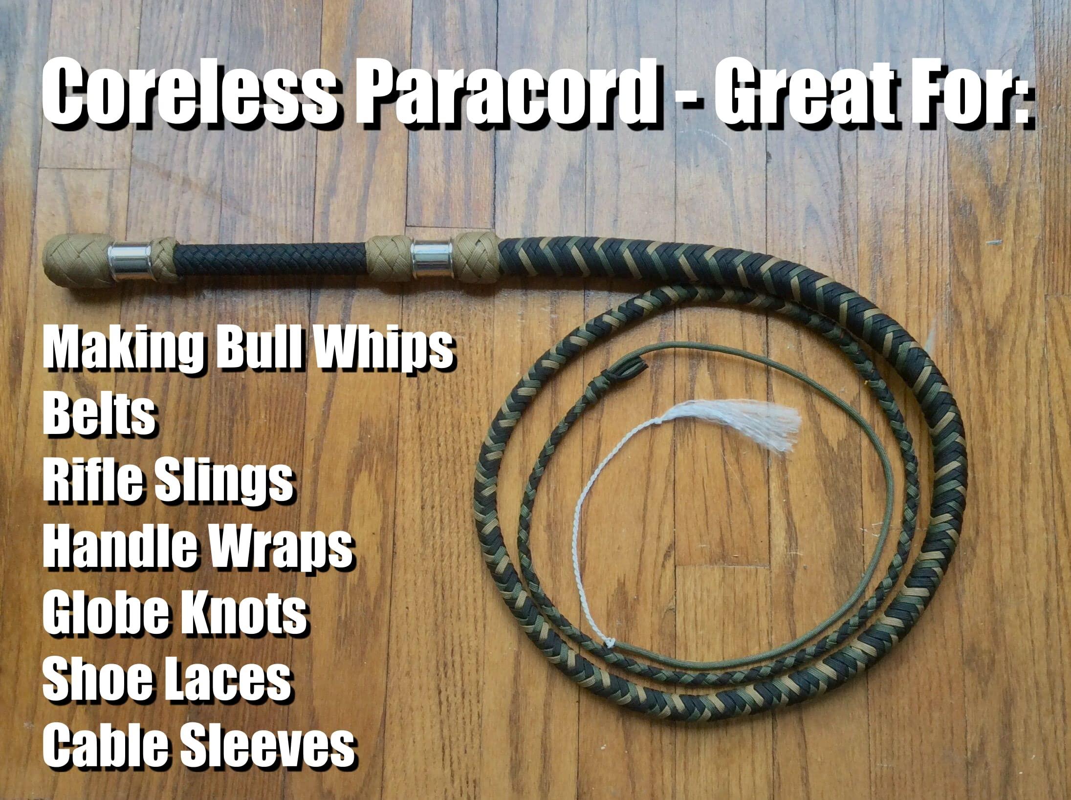 BORED? PARACORD! Coreless/Gutted 550 Paracord - Flat Hollow Cord - Whip Makers Computer Cable Sleeve - Neon Green 100 Feet