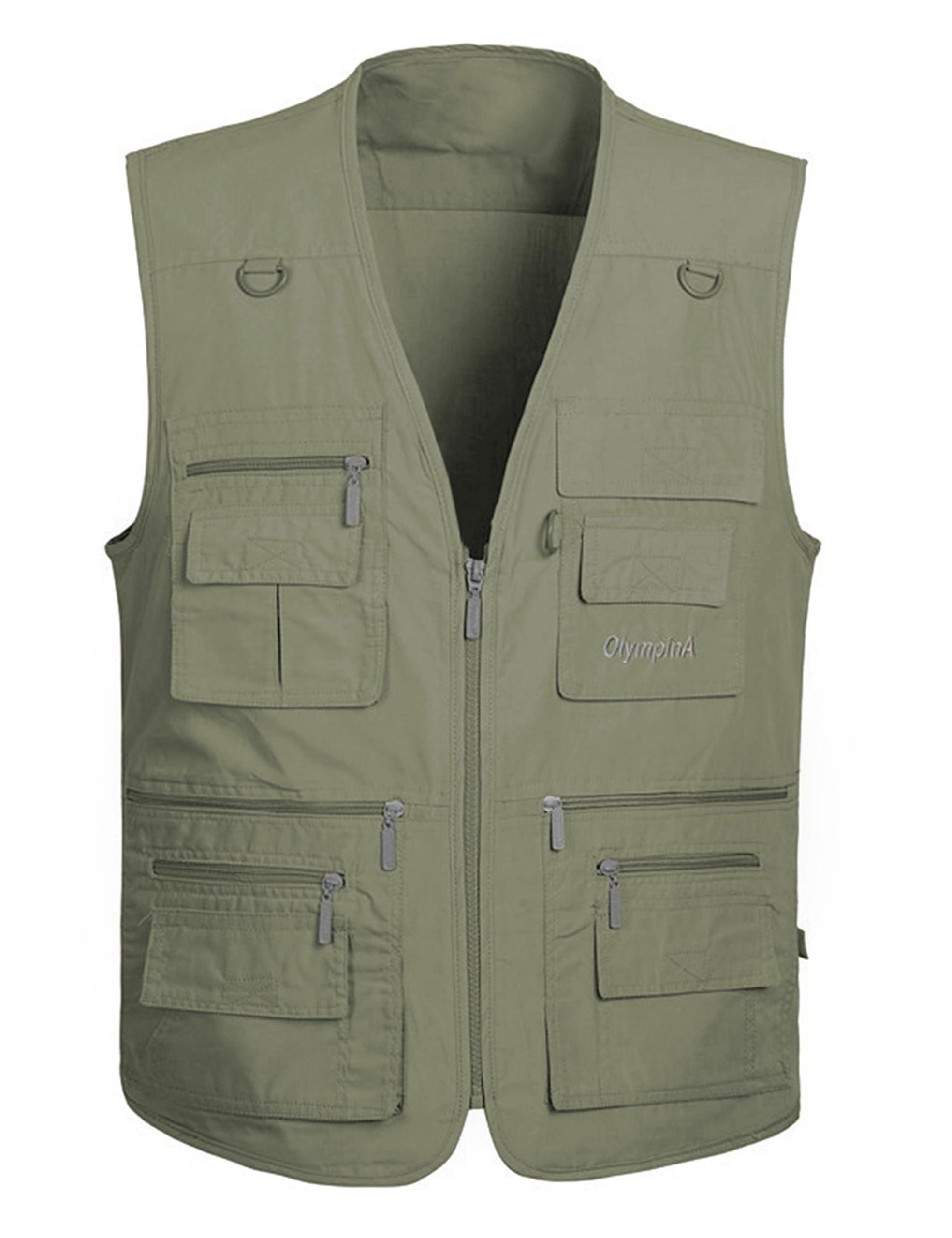 Lentta Lentta Men's Fishing Vest Summer Outdoor Lightweight Work Photo Vest 16 Pockets(Poplin Green-M)