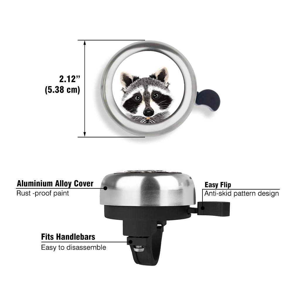 WIRESTER WIRESTER Silver Aluminum Round Bike Bell, Classic Ring Bicycle Bell, Bike Accessories Bell Ring for Adults Kids Girls Boys - Raccoon