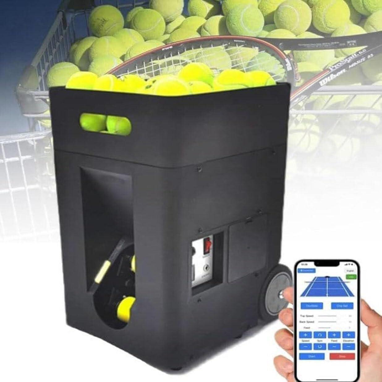 MAHWER MAHWER Portable Tennis Ball Machine, Automatic Tennis Ball Launcher, Adjustable Angle, Speed, Rotation, for Beginners Solo Training Sports, 50 Large Capacity