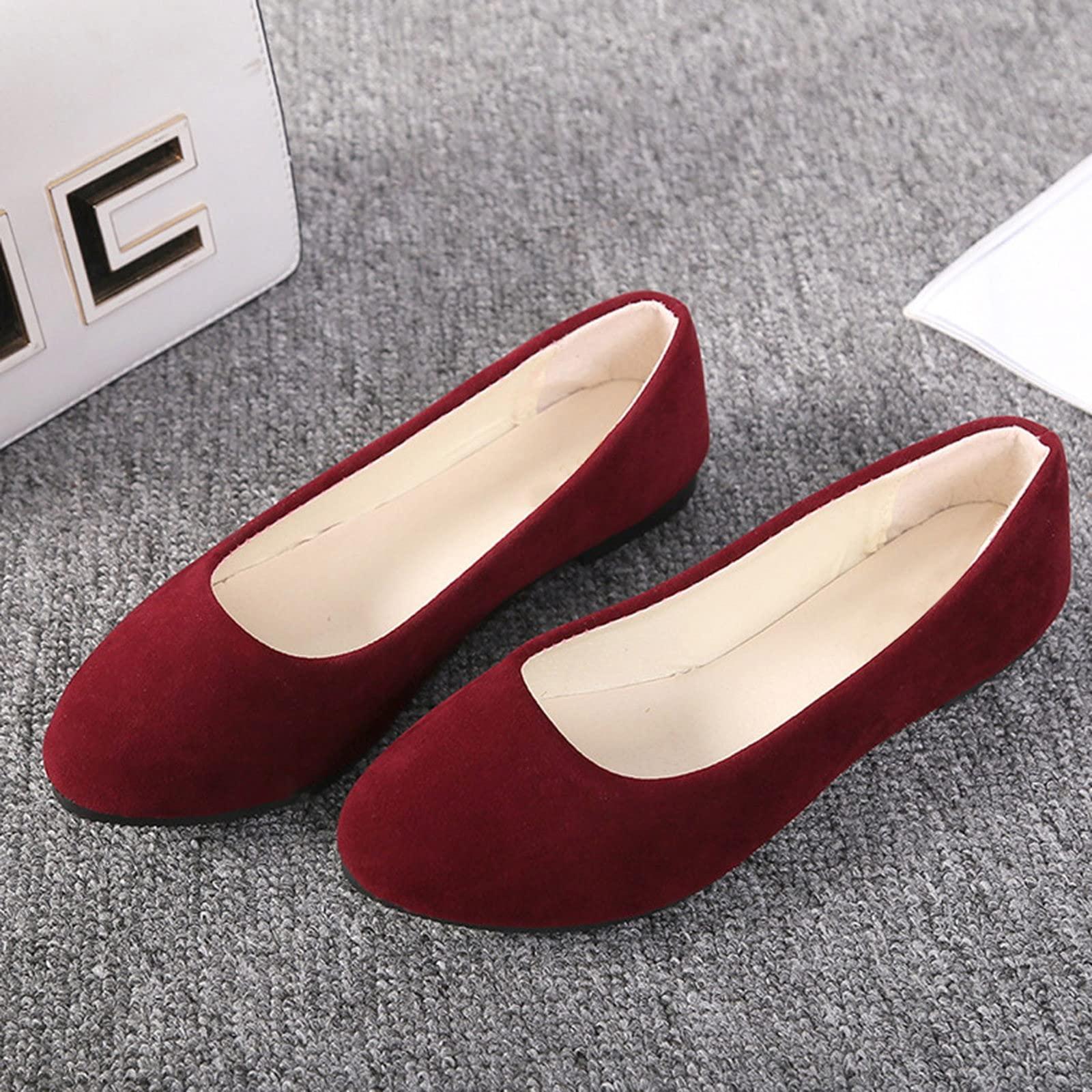 NineFit Basics Ballet Flats for Women, Women Cute Slip On Ballet Shoes Soft Solid Classic Pointed Toe Flats Wine,7.5