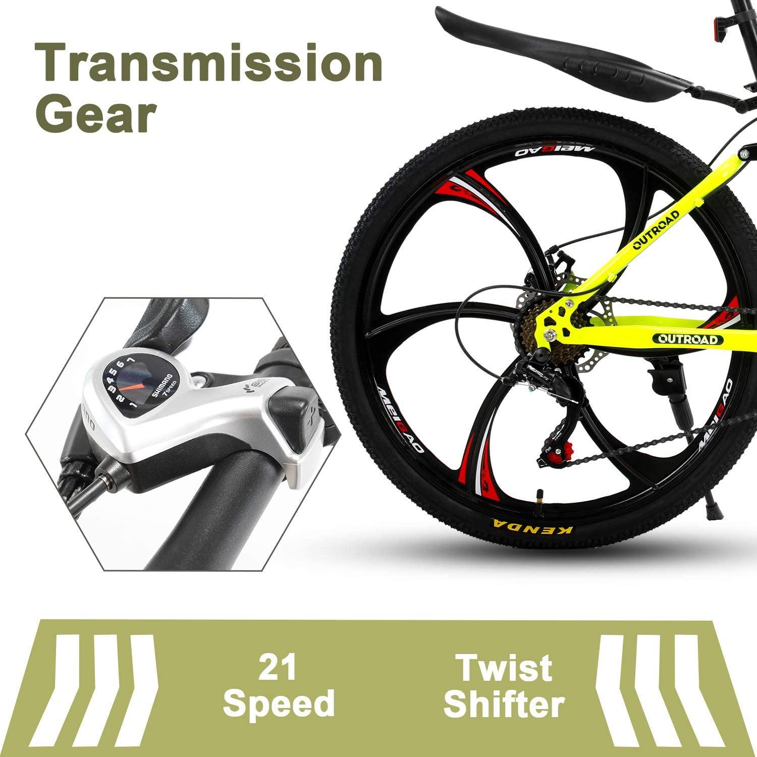 Omelaza Omelaza 26 ich Folding Mountain Bike, 21 Speed Mountain Bike for Adults, Foldable Bicycle with Dual-disc Brake System, Front Suspension Folding Bicycle for Men and Women Green