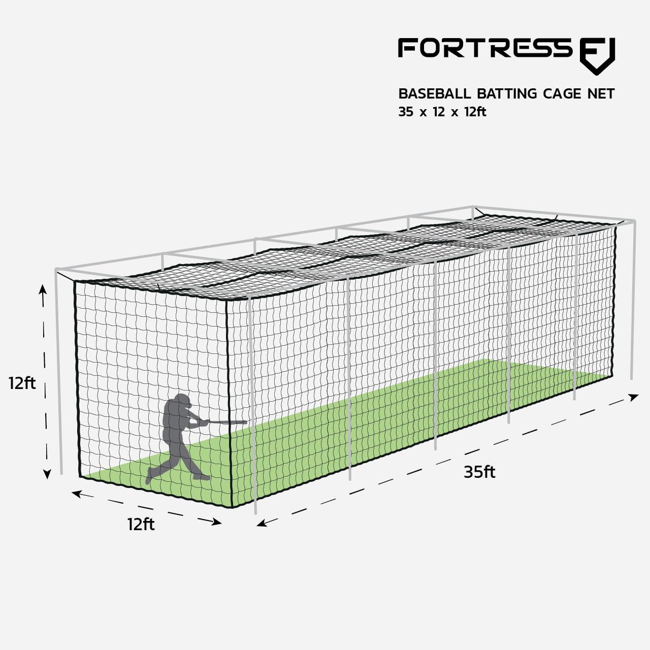 NWS Fortress Baseball Batting Cage Nets | Heavy-Duty HDPP Fully Enclosed Baseball & Softball Cage Netting [14 Sizes & 3 Grade Options] NET ONLY (35 x 12 x 12, #36)