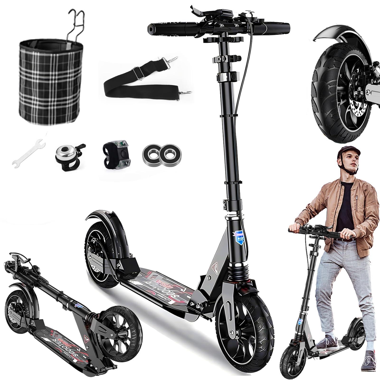 CUIOT CUIOT Kick Scooter for Kid Ages 6+,Teens & Adults - Max Load 300 LBS, 4 Adjustable Levels, 200mm Big Wheel Scooter - FoldingLightweight, Aluminum, Indoor and Outdoor Scooters, Bearing ABE,Black